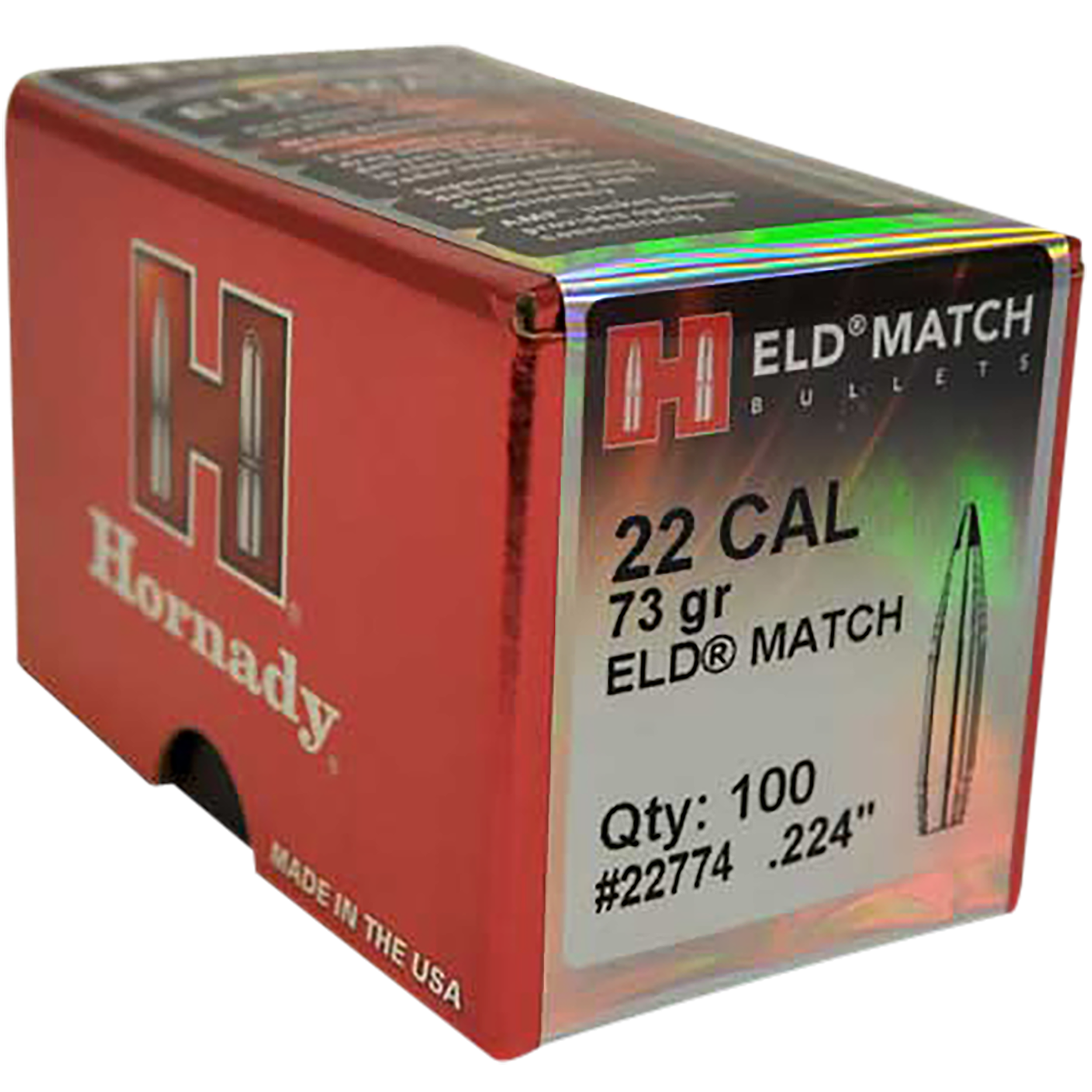 Hornady 22774 ELD Match 22 Cal .224 73 gr Extremely Low Drag Match 100 Per Box/ 25 Case