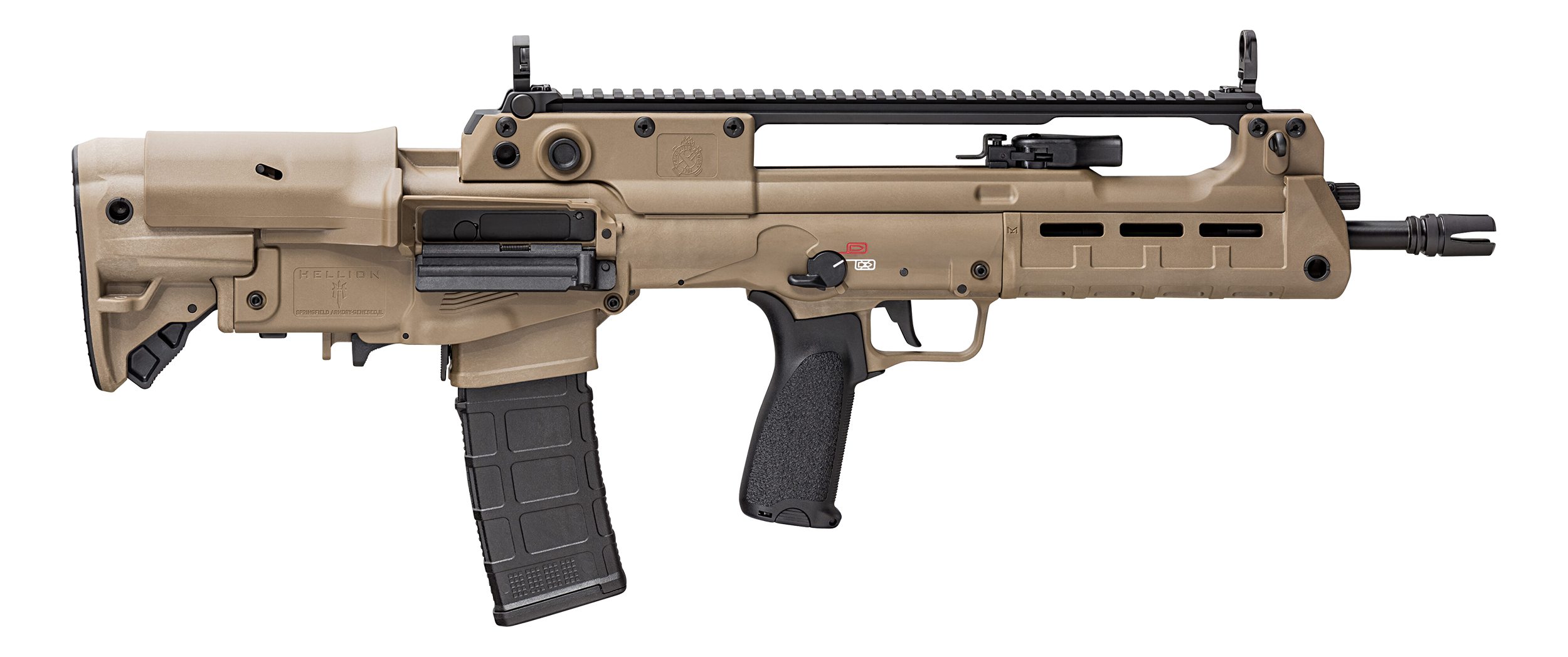 Springfield Armory HL916556F Hellion Bullpup 5.56x45mm NATO 30+1 16", FDE, 4 Prong Flash Hider, 5 Position Adjustable Stock w/Cheek Riser, Black Bravo Mod 3 Grip, Ambi Controls/Reversible Case Ejector