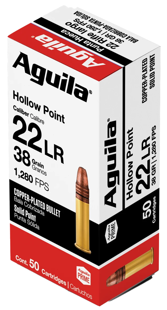 Aguila 1B220335 Super Extra High Velocity 22LR 38gr Copper Plated Hollow Point 50 Per Box/40 Case