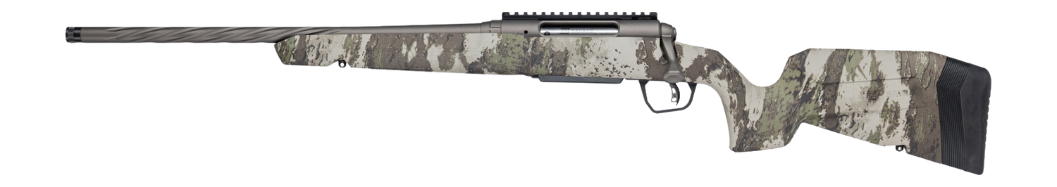 Savage Arms 33225 Axis 2 Pro 6mm ARC 4+1 20" Gun Metal Bronze Cerakote Spiral Fluted Threaded Barrel & Receiver w/Picatinny Rail, Savage Woodland Camo Fixed w/Pistol Grip Synthetic Stock, Left Hand
