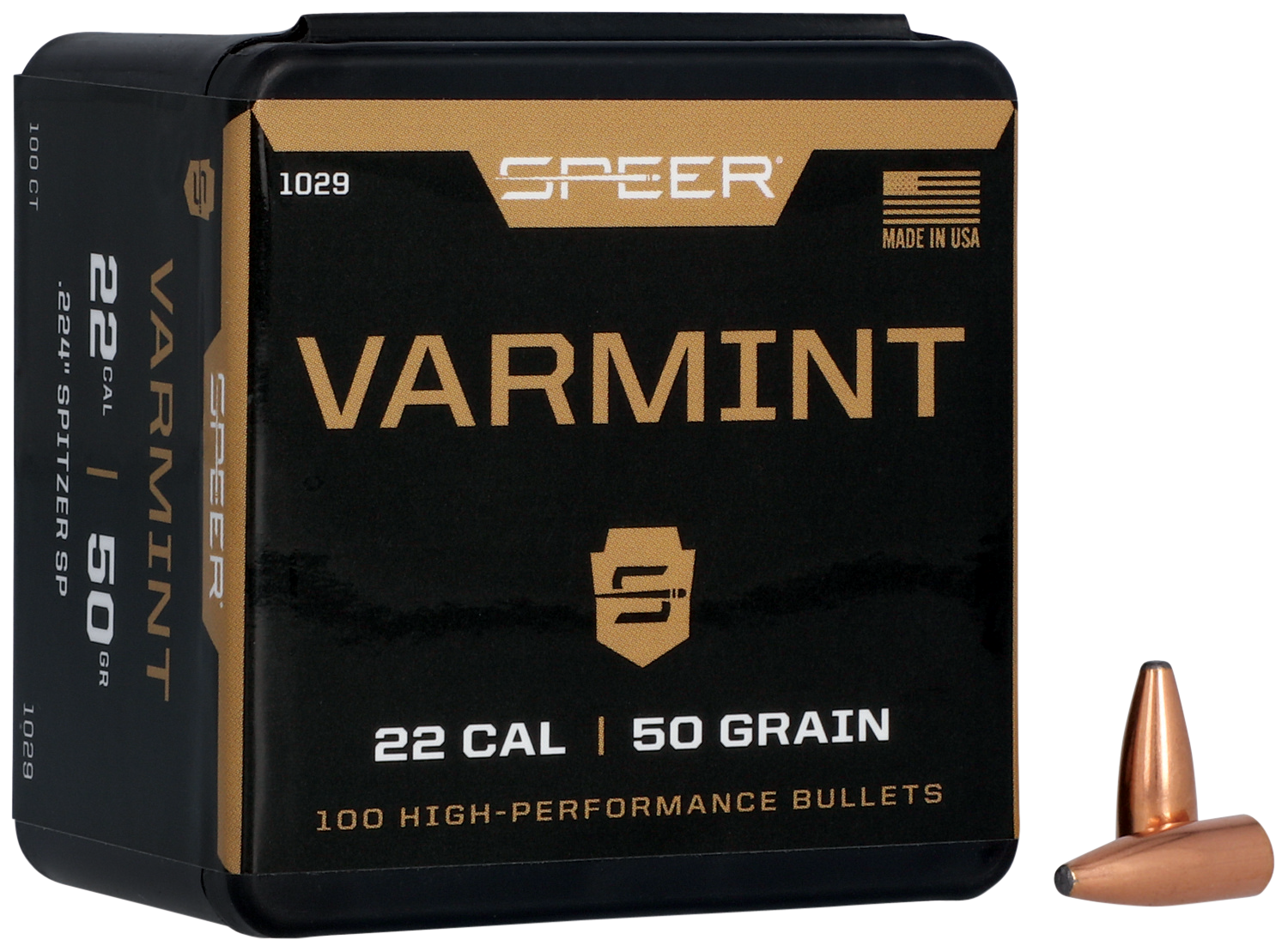 Speer 1029 Varmint  22Cal 50gr Jacketed Soft Point 100 Per Box/5 Case