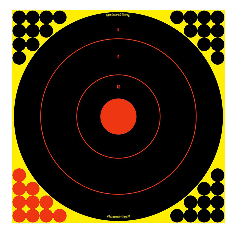 Birchwood Casey 34186 Shoot-N-C Reactive Target Self-Adhesive Paper Black/Yellow/Red 12" Bullseye 12 Pack