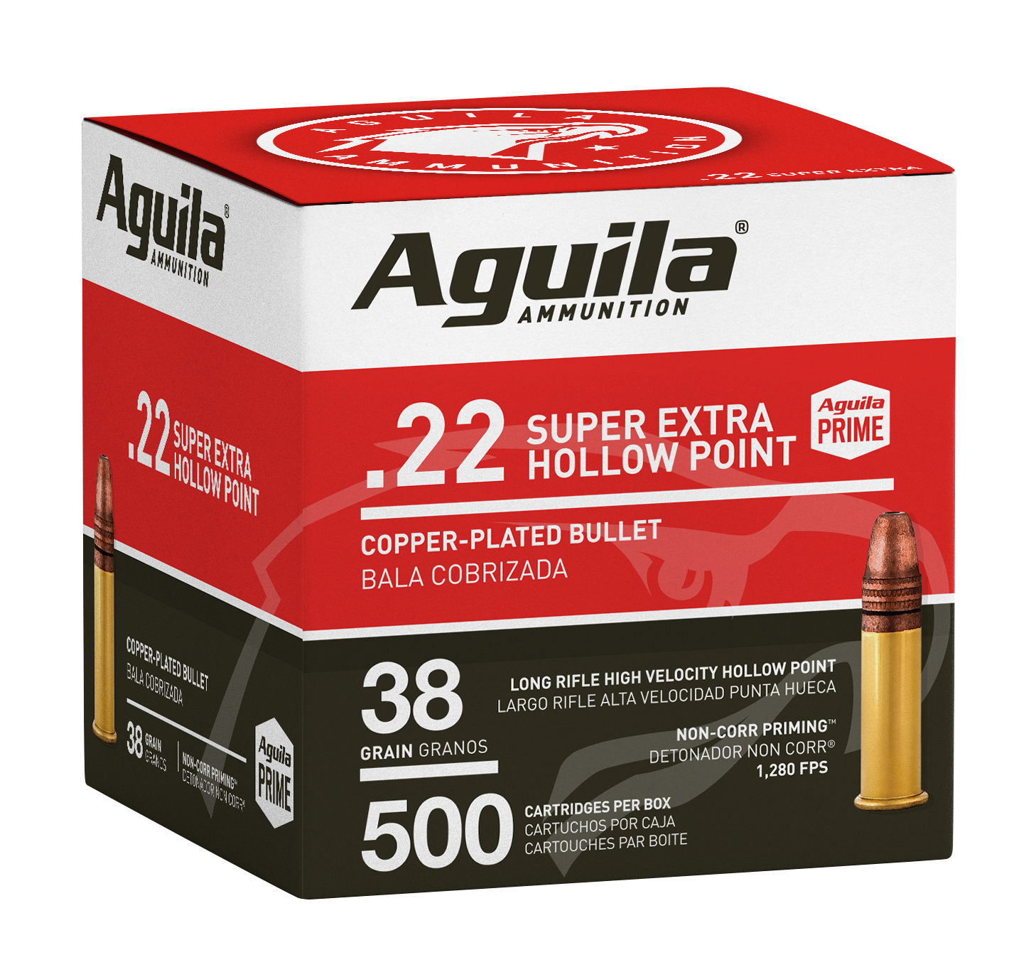 Aguila 1B221118 Super Extra High Velocity 22LR 38gr Copper Plated Hollow Point 500 Per Box/4 Case