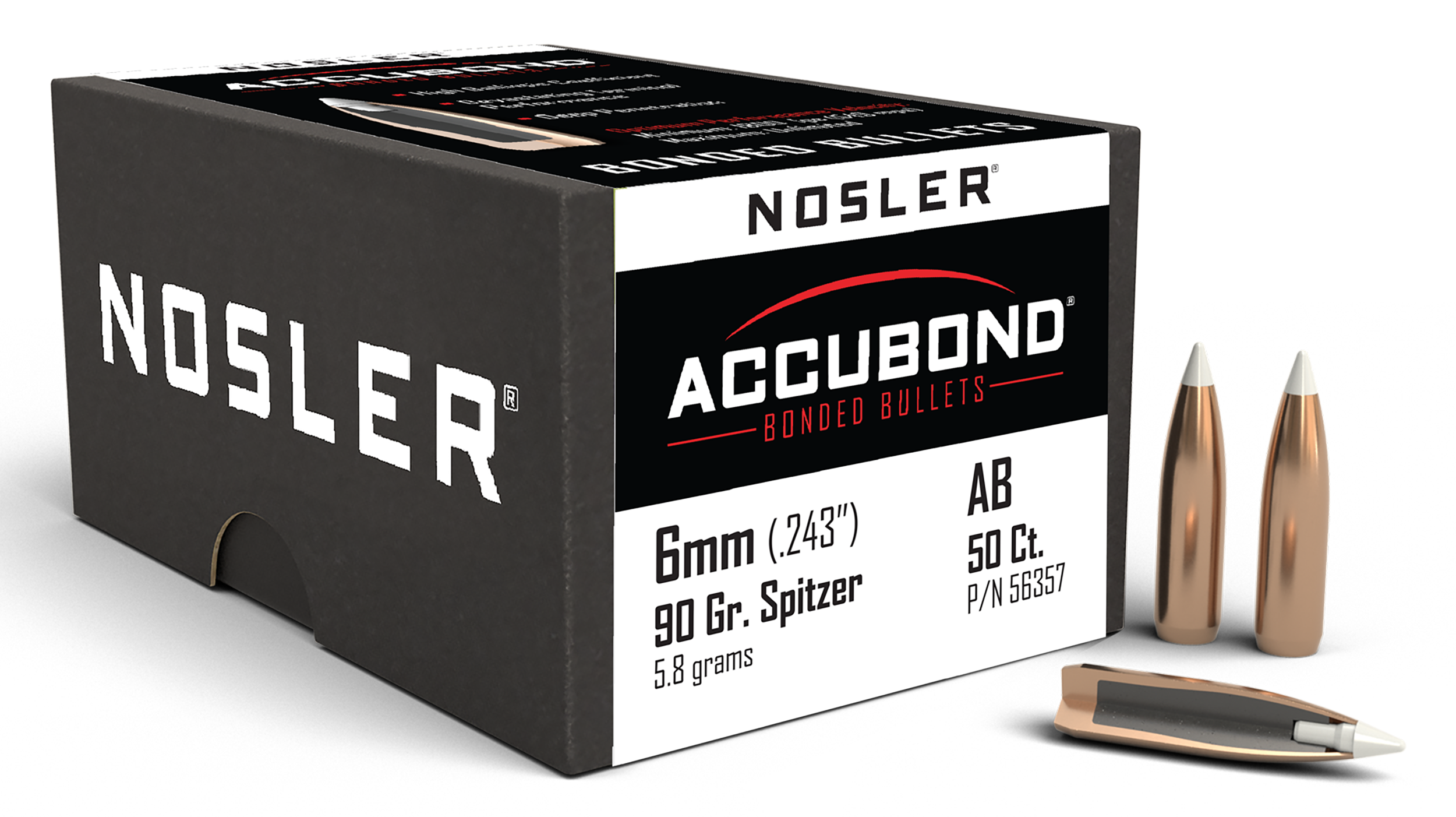 Nosler 56357 AccuBond 6mm 90gr Spitzer Point 50/Box