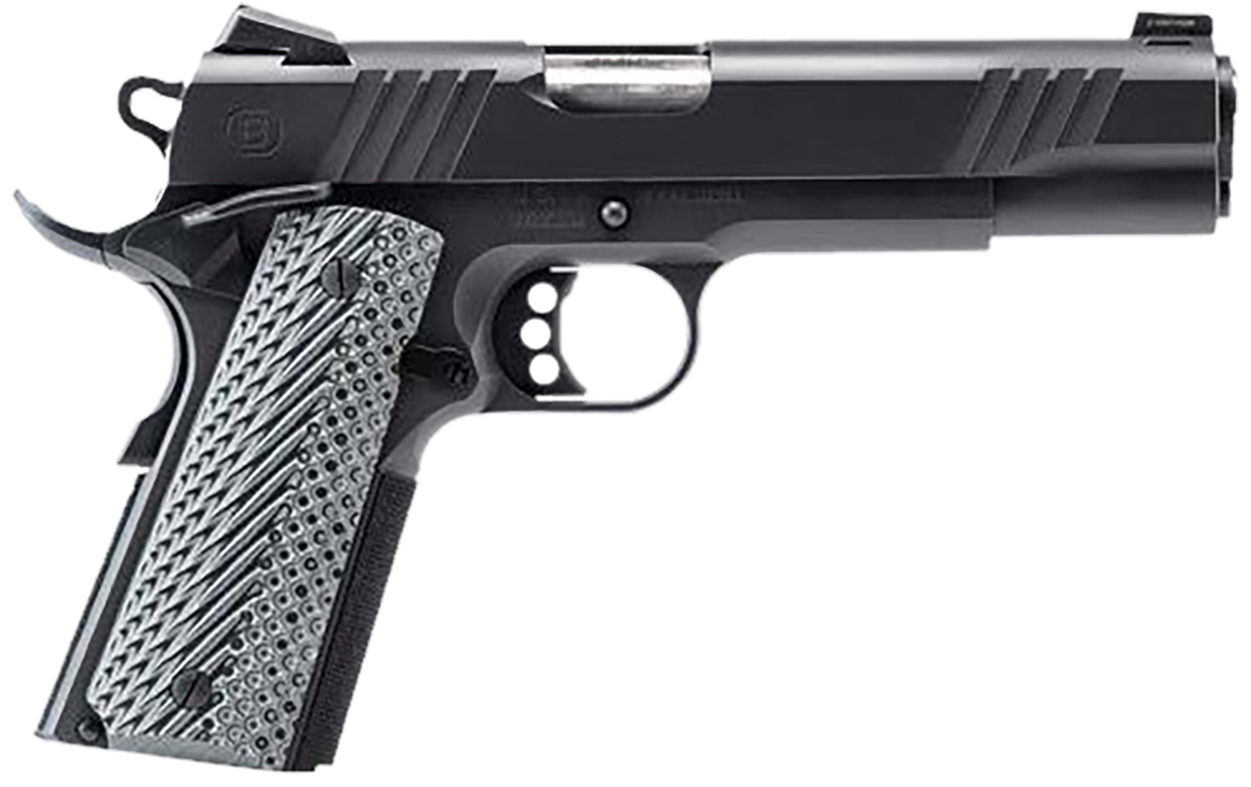 Bersa B19117050BBBB B1911 Onyx Full Size Frame 45 ACP 8+1 5" Stainless Steel Barrel, Black Serrated Steel Slide, Black Stainless Steel Frame w/Beavertail, Gray VZ Grip, Ambidextrous