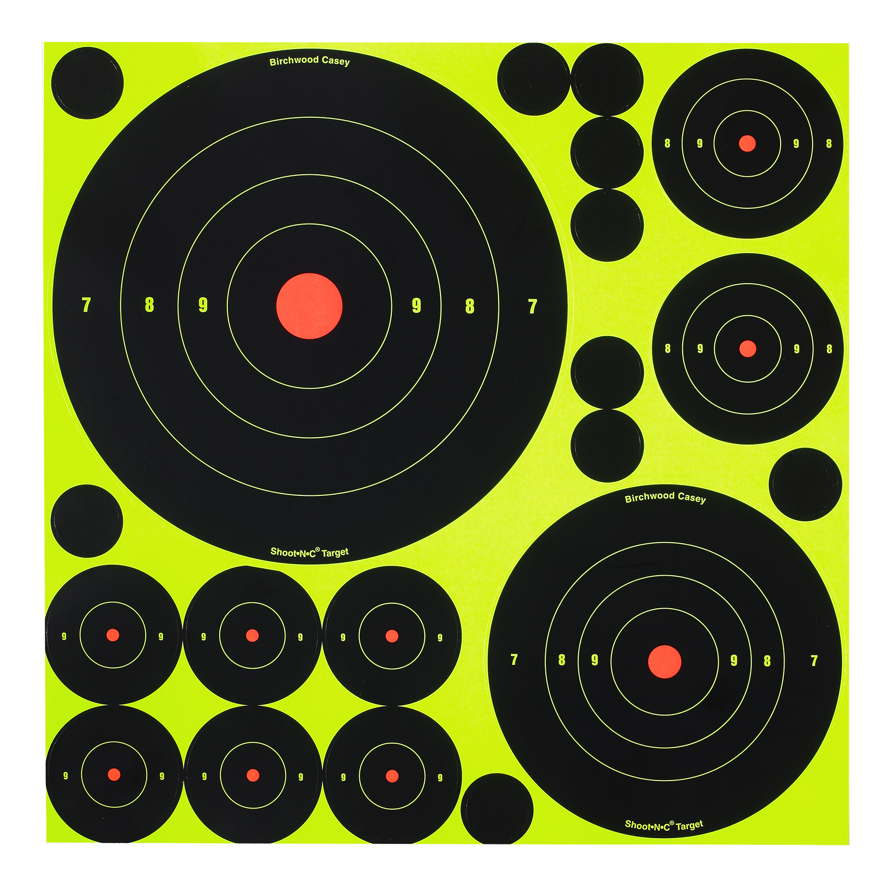 Birchwood Casey 34018 Shoot-N-C Reactive Target Variety Pack Self-Adhesive Paper Black/Yellow Bullseye 50 Pack
