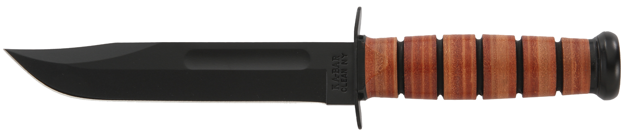 Ka-Bar 1217 USMC Fight/Utility 7" Fixed Clip Point Plain Black 1095 Cro-Van Blade. Brown Leather Handle. Includes Sheath