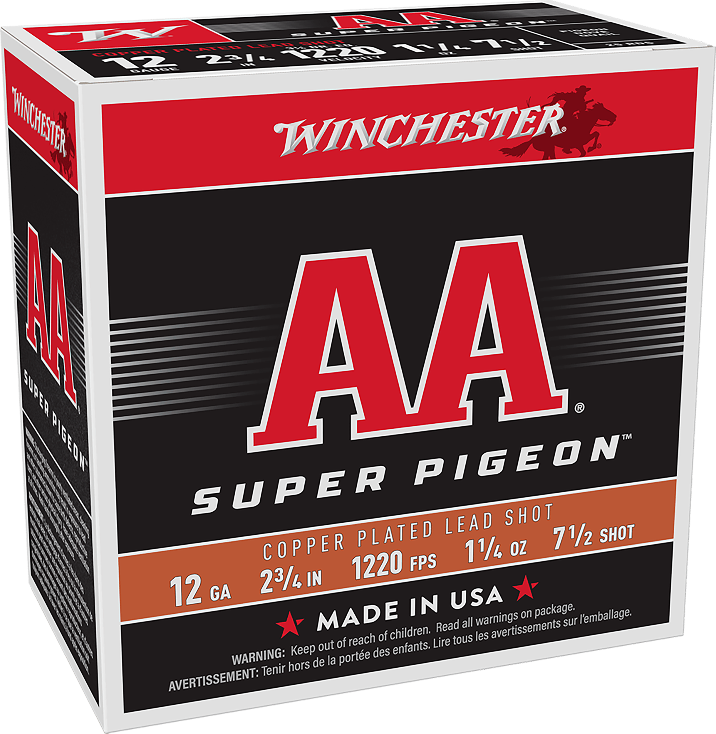 Winchester Ammo AA12SP7 AA Super Pigeon 12Gauge 2.75" 1 1/4oz 7.5Shot 25 Per Box/10 Case