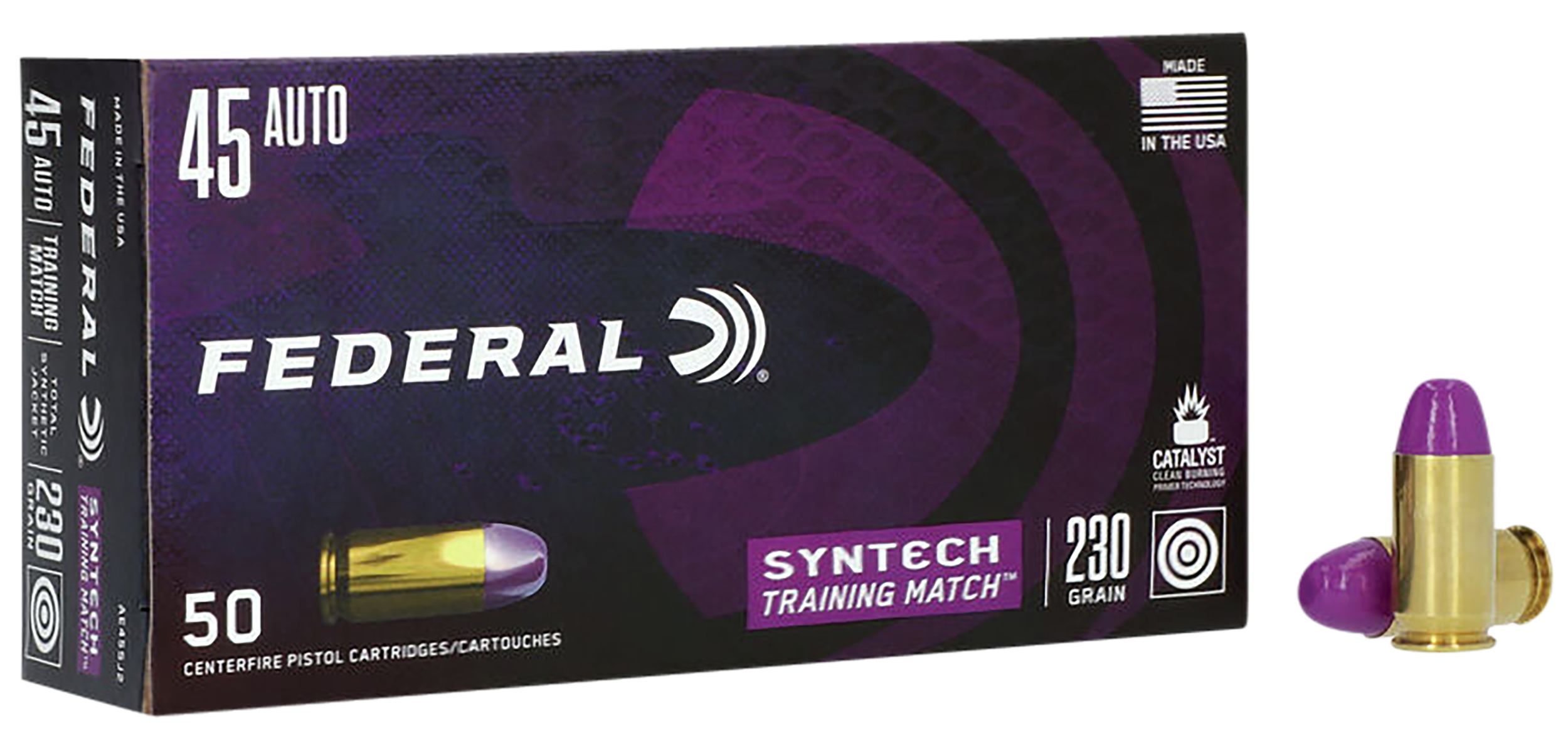 Federal AE45SJ2 Syntech Training Match 45ACP 230gr Total Syntech Jacket Flat Nose 50 Per Box/10 Case