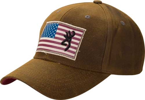 BROWNING CAP LIBERTY WAX FLAG BUCK MARK LOGO DARK BROWN ADJ