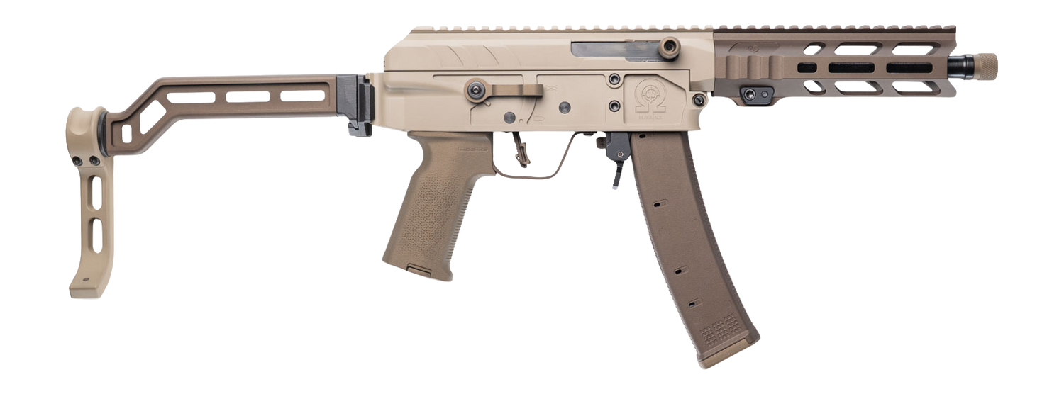 CNC Firearms CNCDOUBLEDOWN Omega 9 Low Blackjack 9mm Luger 9" Black Threaded Barrel, Flat Dark Earth Cerakote Aluminum Receiver w/Picatinny Rail, M-LOK Handguard, Flat Dark Earth Cerakote Aluminum Bra