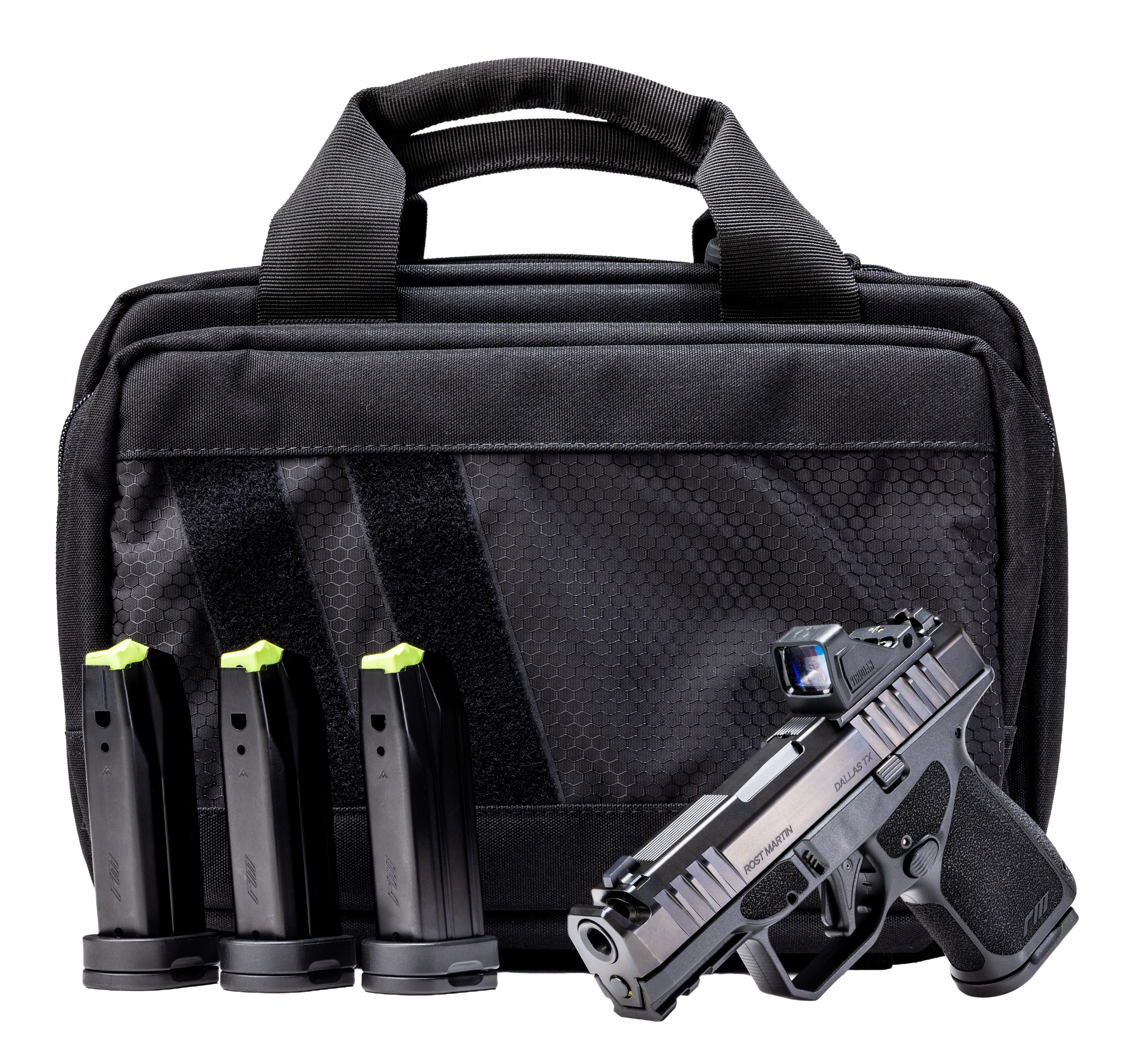 Rost Martin RM1SBLKOSP10CA(COMP)-P RM1S Comp Bundle *CA Compliant 9mm Luger 10+1 3.60" Compensated Barrel, Black Nitron Steel Integrated Compensator/Serrated w/Optic Slide, Black Polymer Frame w/Picat
