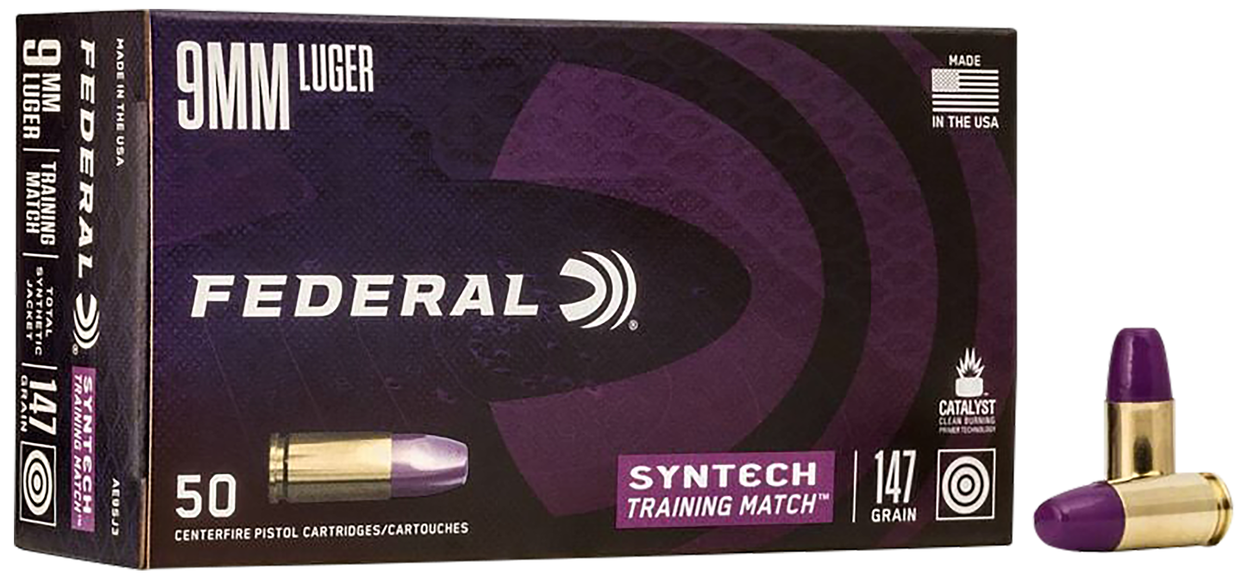 Federal AE9SJ3 Syntech Training Match 9mmLuger 147gr Total Syntech Jacket Flat Nose 50 Per Box/10 Case