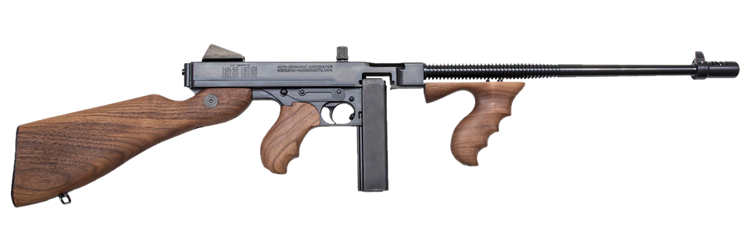 Thompson T5100D 1927A-1  45 ACP Caliber with 16.50" Barrel, 20+1 Capacity (Stick), 100+1 Capacity (Drum), Blued Metal Finish, American Walnut Stock Wood Grip Right Hand