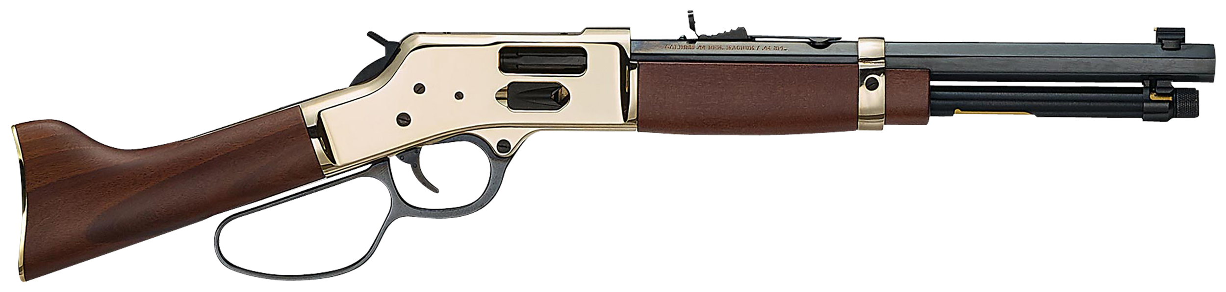 Henry H006GMML Mare's Leg Side Gate 357 Mag/38 Special 5+1 12.90" Blued Octagon Barrel, Polished Hardened Brass Rec, American Walnut Furniture, Large Loop Lever, Adj. Sight