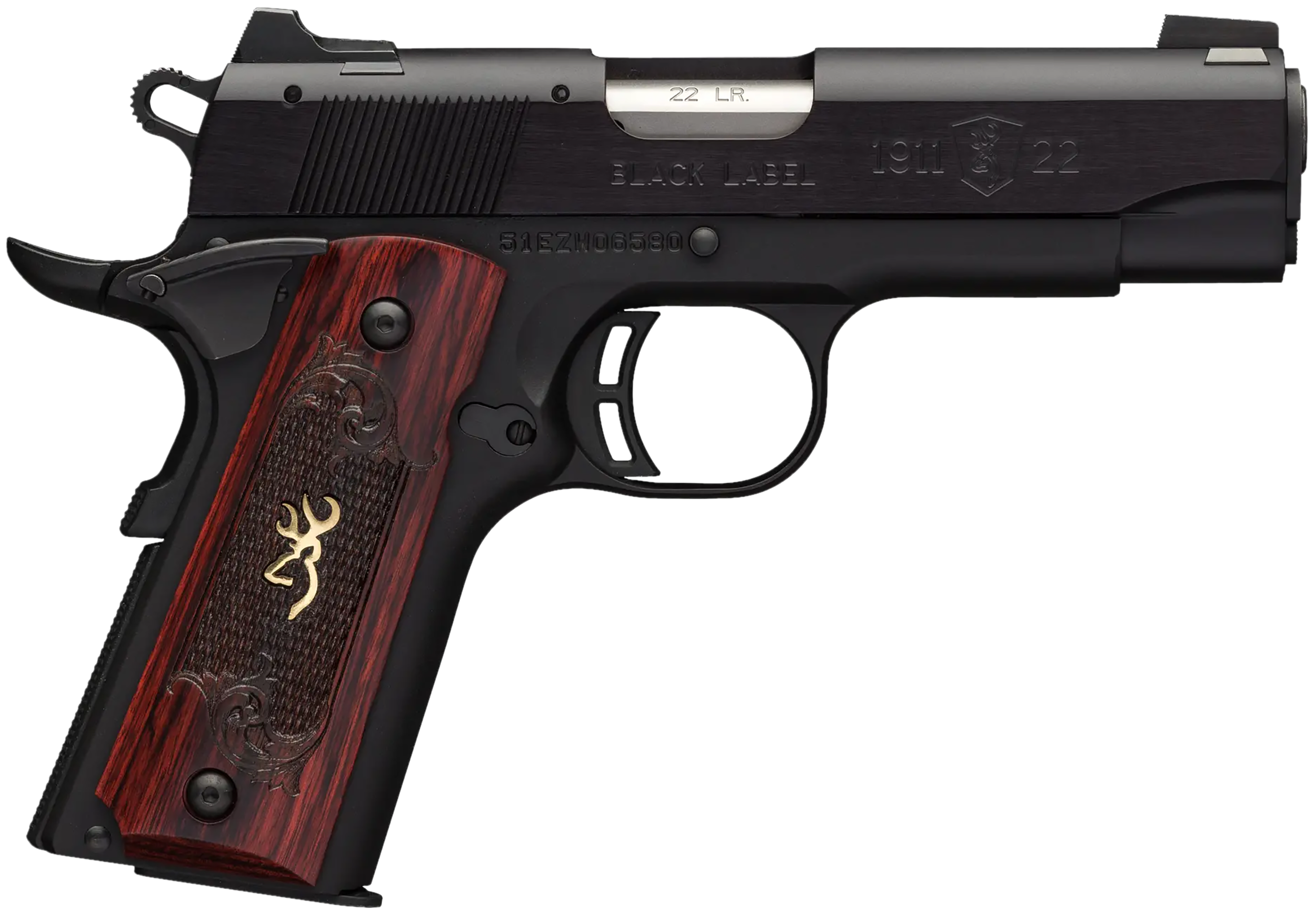 Browning 051852490 1911 Black Label Medallion Compact 22 LR 10+1, 3.63" Target Crown Barrel, Matte Black Serrated Slide & Aluminum Frame w/Beavertail