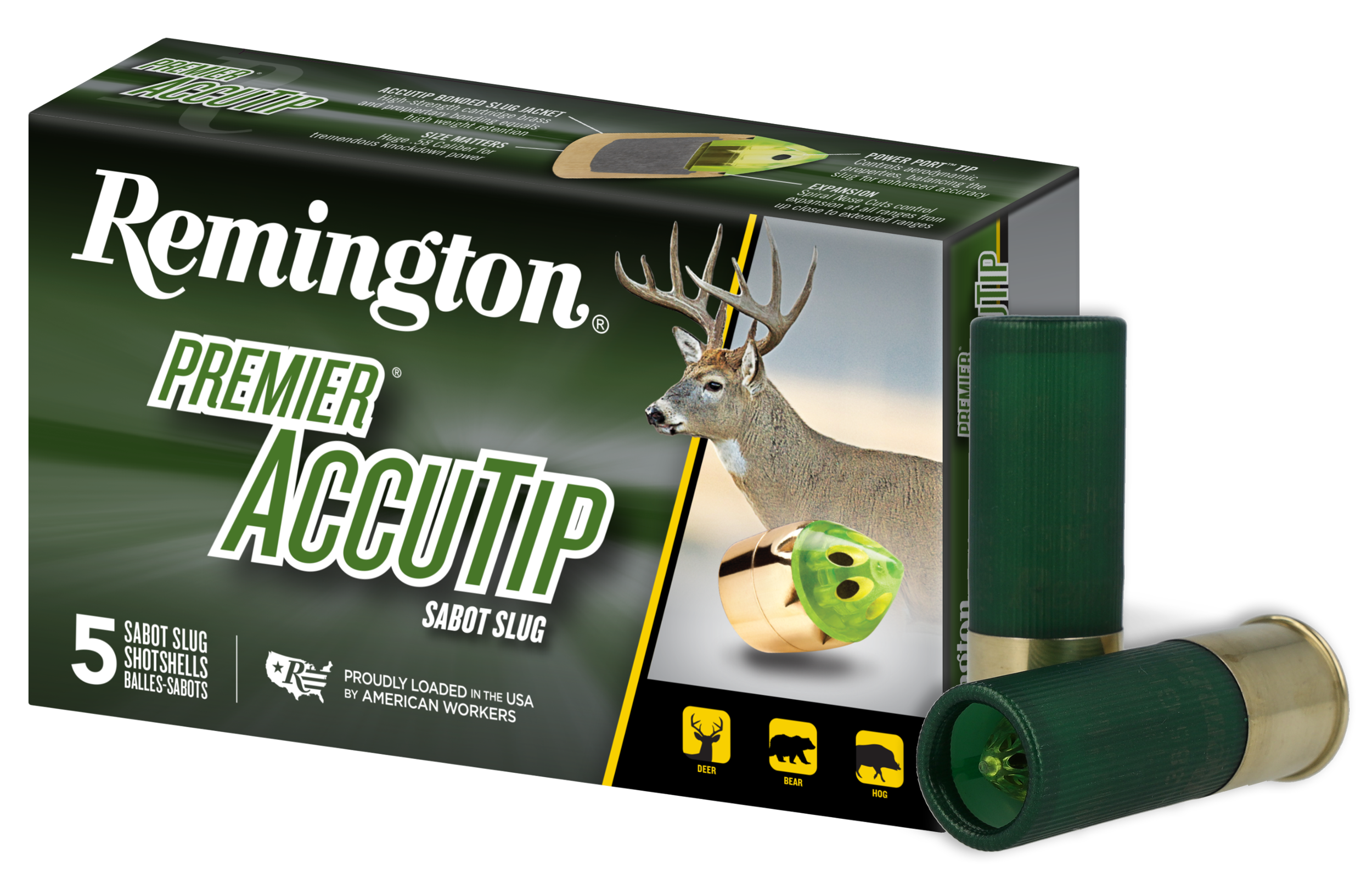 Remington Ammunition 20727 Premier AccuTip 12 Gauge 2.75" Sabot Slug Shot 5 Per Box/ 20 Cs