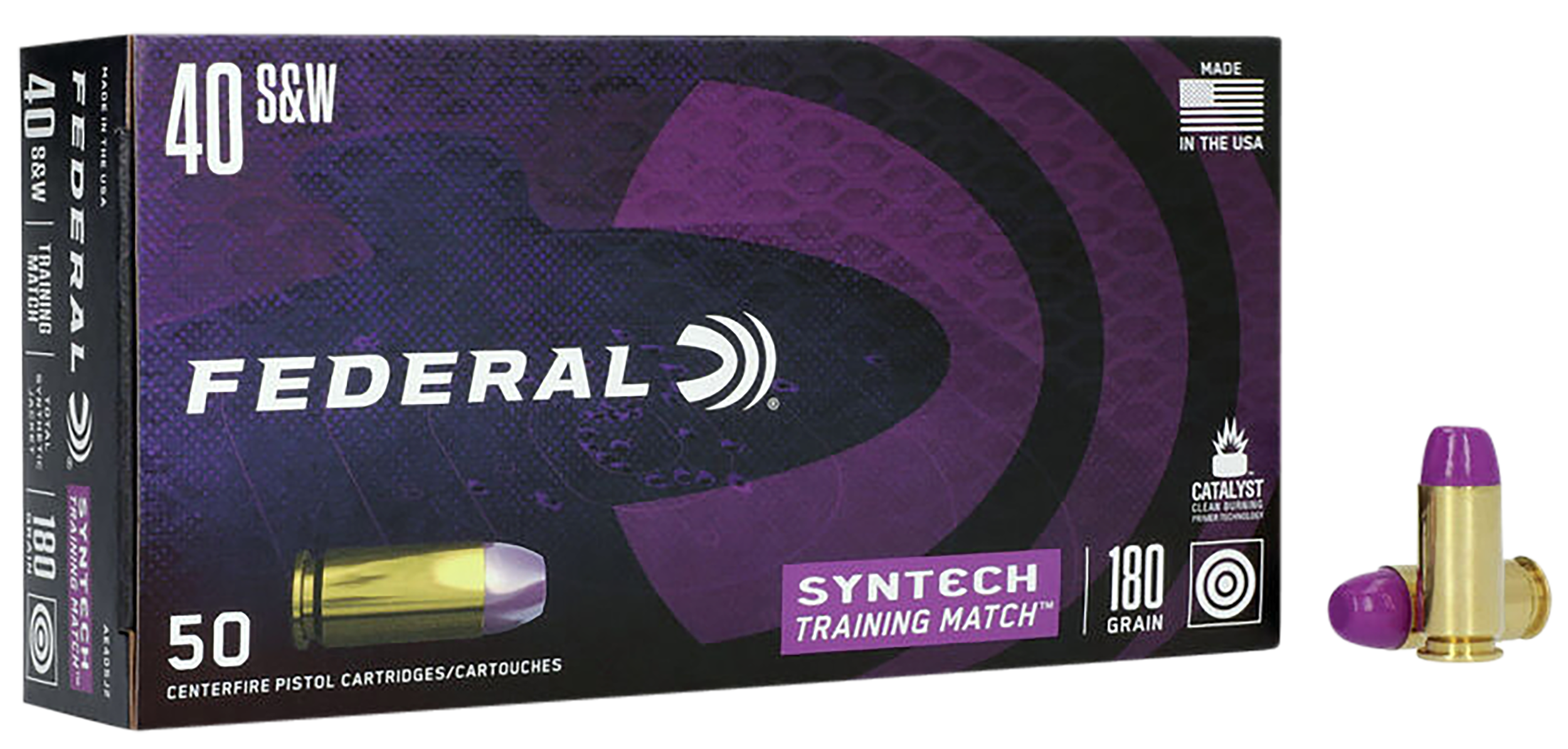 Federal AE40SJ2 Syntech Training Match 40S&W 180gr Total Syntech Jacket Flat Nose 50 Per Box/10 Case