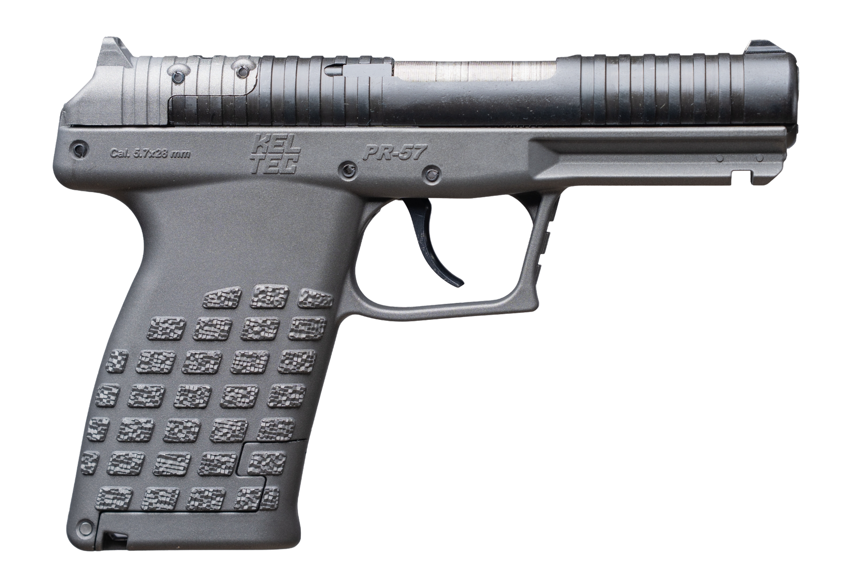 Kel-Tec PR57TNG PR-5.7  Compact Frame 5.7x28mm 20+1 4" Stainless Steel Rotary Barrel, Black Optic Ready/Serrated Slide, Tungsten Gray Frame & Textured Grip