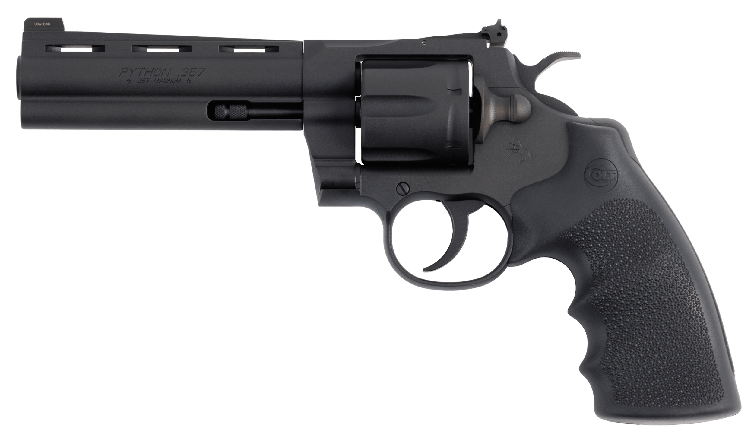 Colt Mfg PYTHONBM5RNS Python 357 Mag/38 Special 6 Shot 5" Matte Blued Vent Rib Carbon Steel Barrel, Cylinder & Frame, Black Rubber Grip, Exposed Hammer