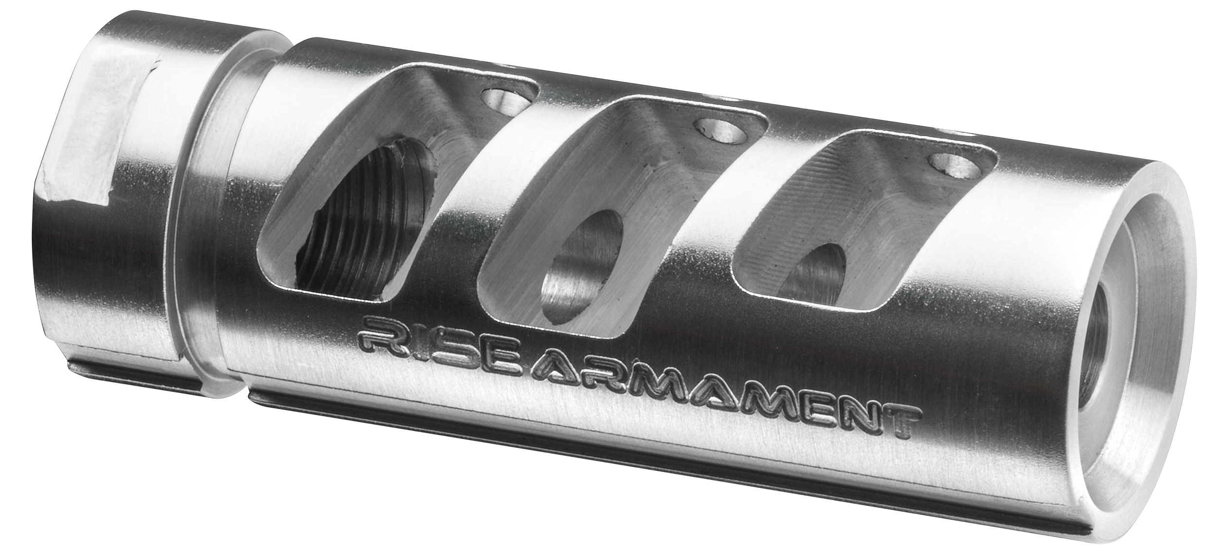 Rise Armament RA701308SLVR RA-701  Silver Stainless Steel with 5/8"-24 tpi Threads & 2.50" OAL 1.35" Diameter for 7.62x51mm NATO AR-Platform