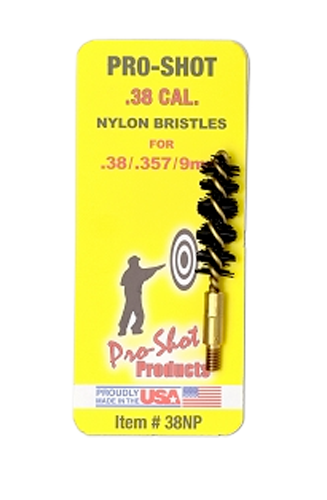 Pro-Shot 38NP Bore Brush 9mm Pistol #8-32 Thread Nylon Bristles Brass Core