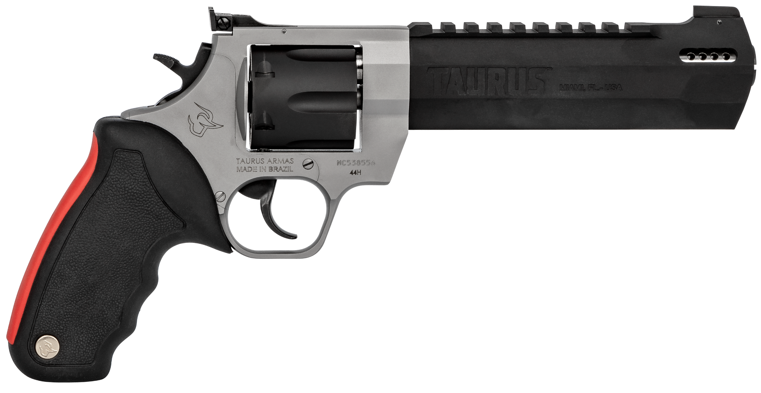 Taurus 2440065RH Raging Hunter  44 Rem Mag 6rd 6.75" Matte Black Oxide Cylinder & Barrel Matte Stainless Steel Frame Black Rubber with Integrated Red Cushion Insert Grip