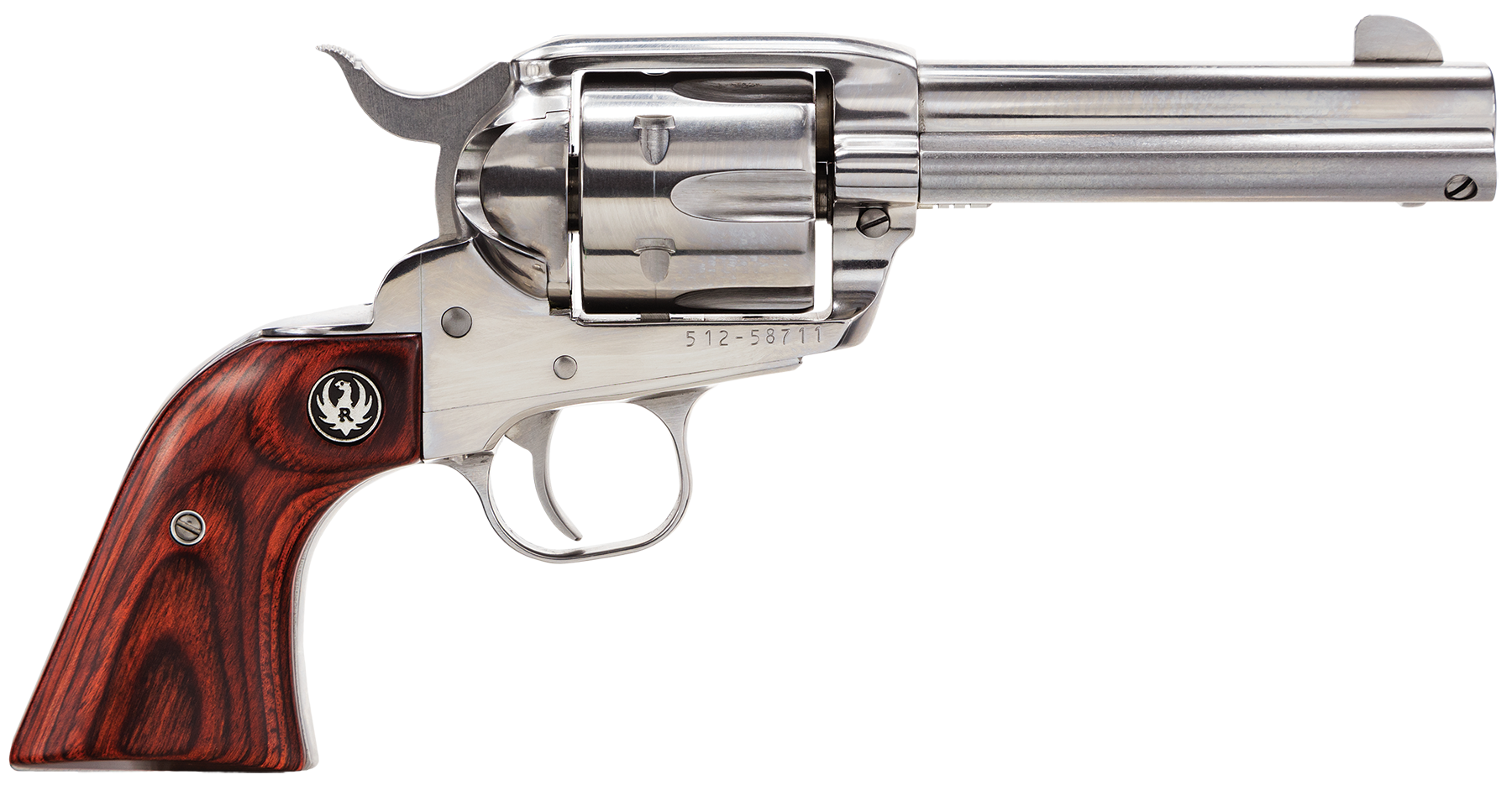 Ruger 5109 Vaquero  Medium Frame 357 Mag/38 Special 6rd 4.62" High Gloss Stainless Steel Barrel, Cylinder & Frame, Hardwood Grip, Transfer Bar Safety, Exposed Hammer