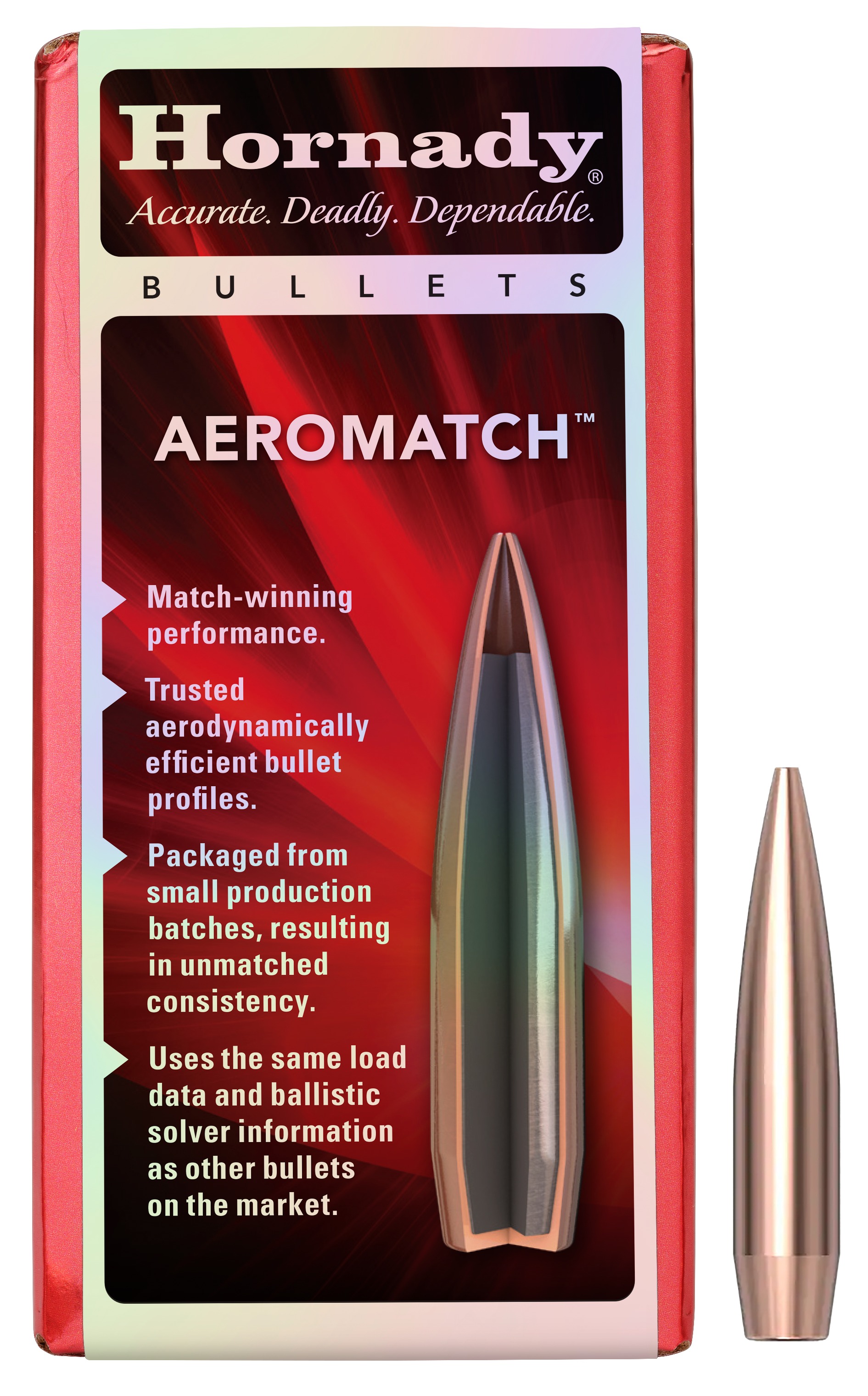Hornady 30507 Aeromatch  30Cal 168gr Hollow Point Boat Tail 100 Per Box/15 Case