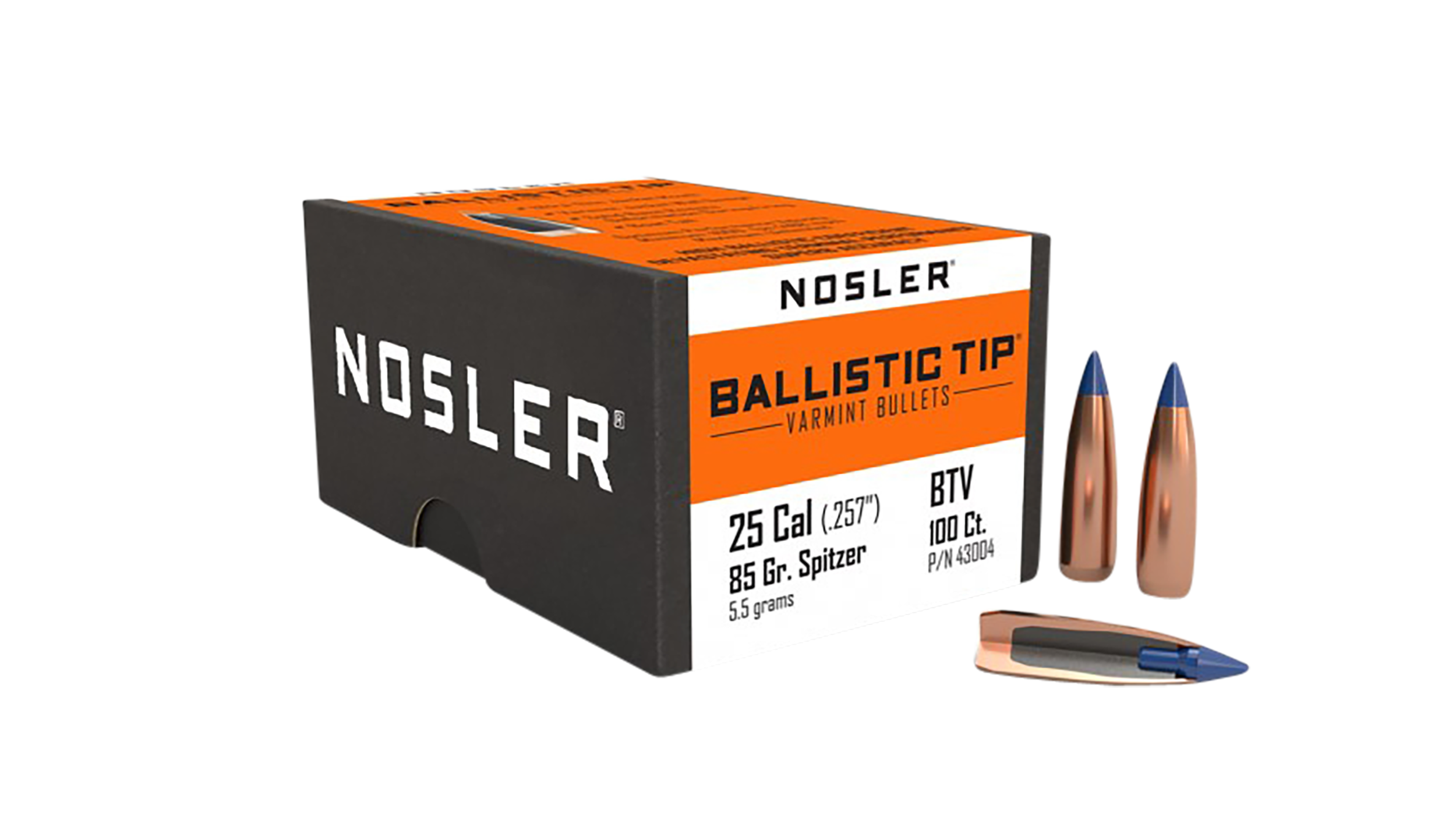 Nosler 43004 Ballistic Tip  25Cal 85gr Spitzer Point 100/Box