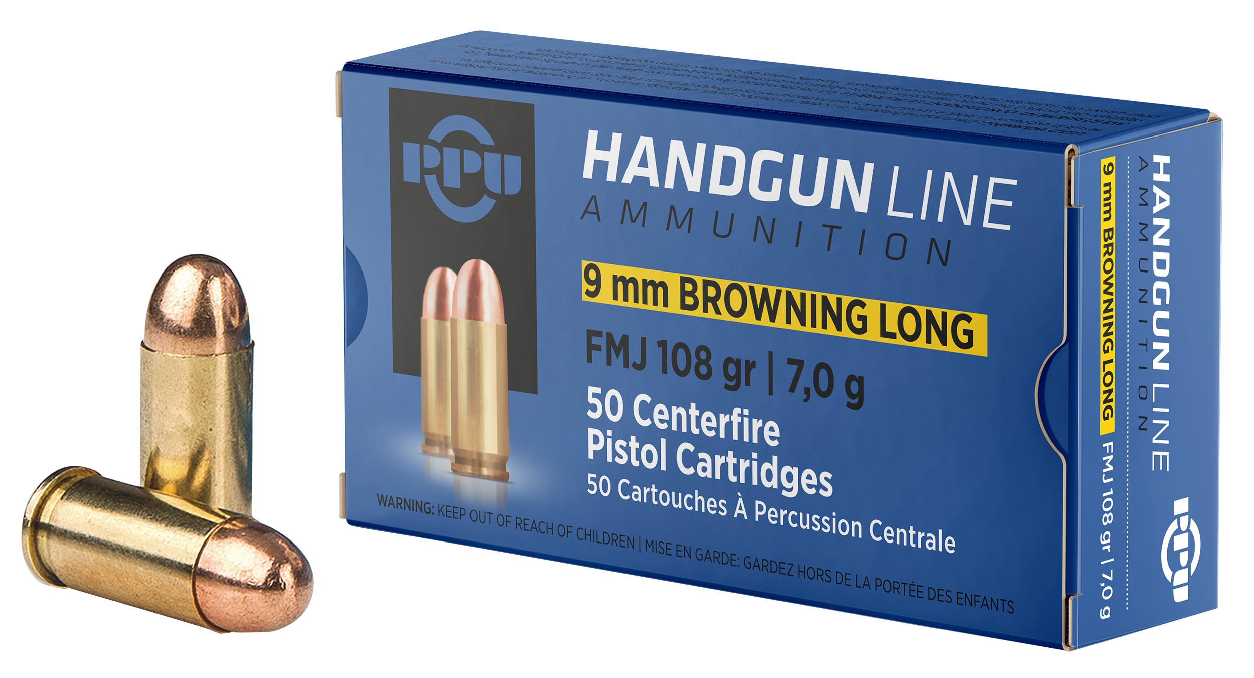 PPU PPH9BL9mm Browning Long 108gr Full Metal Jacket 50 Per Box/20 Case