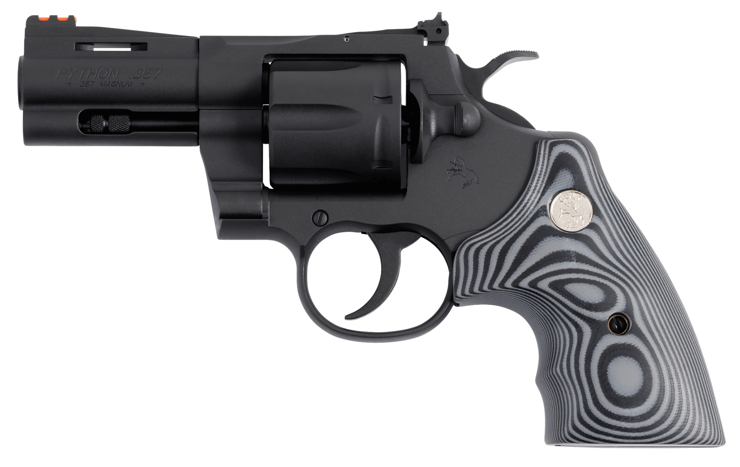 Colt Mfg PYTHONBM3FO Python  357 Mag/38 Special 6 Shot 3" Matte Blued Vent Rib Carbon Steel Barrel, Cylinder & Frame, Black/Gray G10 Grip, Exposed Hammer