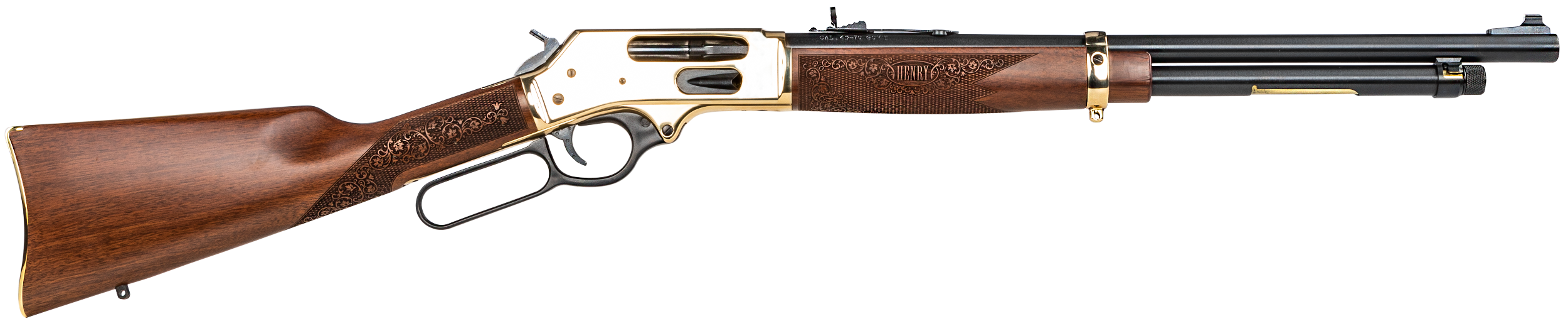Henry H0244570 Side Gate  Full Size 45-70 Gov 5+1 19.80" Blued Steel Barrel, Polished Brass Receiver, American Walnut Stock Right Hand