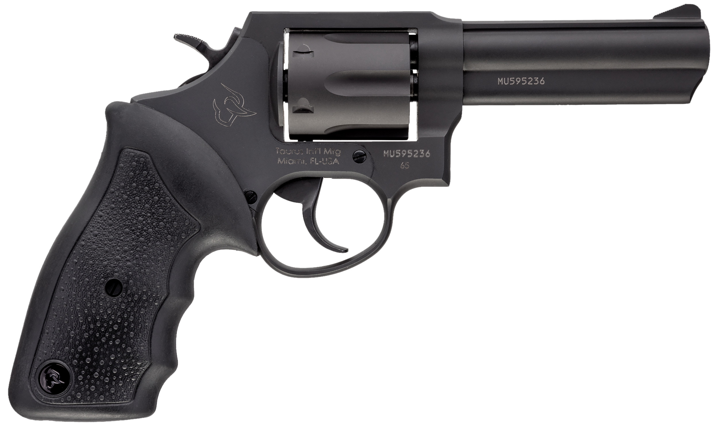 Taurus 2-650041 65 Medium 357 Mag/38 Special +P 6 Shot 4" Matte Black Oxide Barrel, Cylinder & Frame, Black Finger Grooved Rubber Grip, Transfer Bar Safety, Exposed Hammer