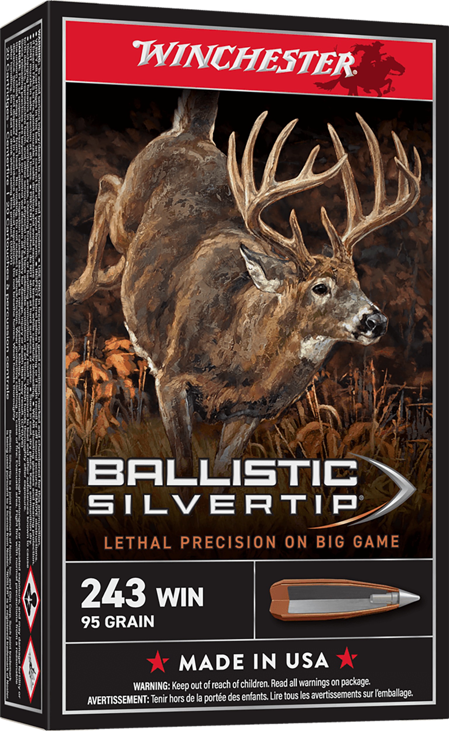 Winchester Ammo SBST243 Ballistic Silvertip 243Win 55gr Fragmenting Polymer Tip 20 Per Box/10 Case
