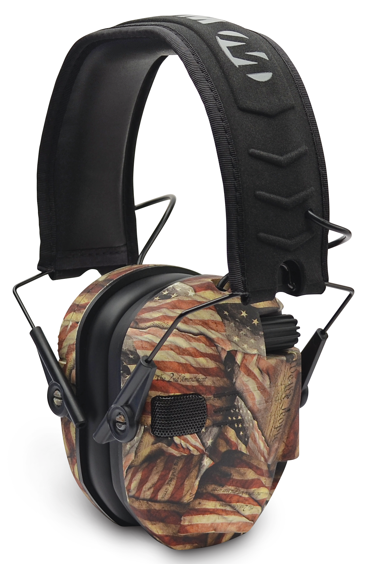 Walker's GWPRSEMBARM Razor Slim Electronic Muff 23 dB Over the Head USA Flag w/Black Polymer