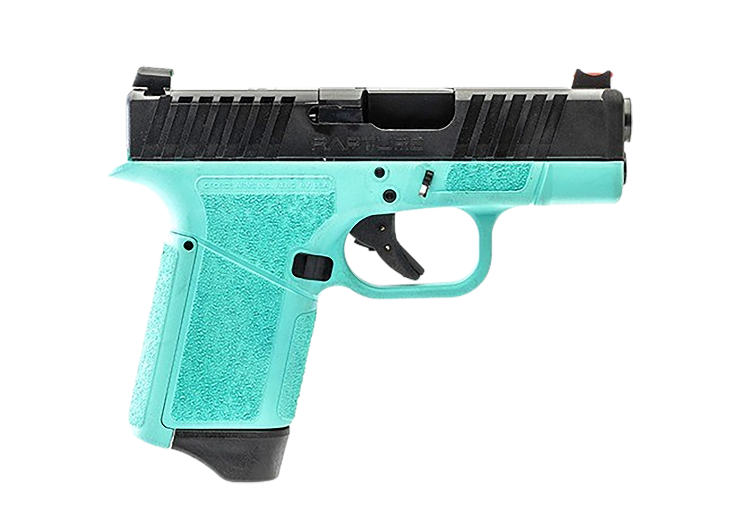 Gforce Arms GF932512RB Rapture  Sub-Compact Frame 9mm Luger 12+1 3.25" Black Barrel, Black Cerakote Steel Optic Cut/Serrated Slide, Robin Egg Blue Cerakote Polymer Frame, Shield RMSc/RMR Footprint