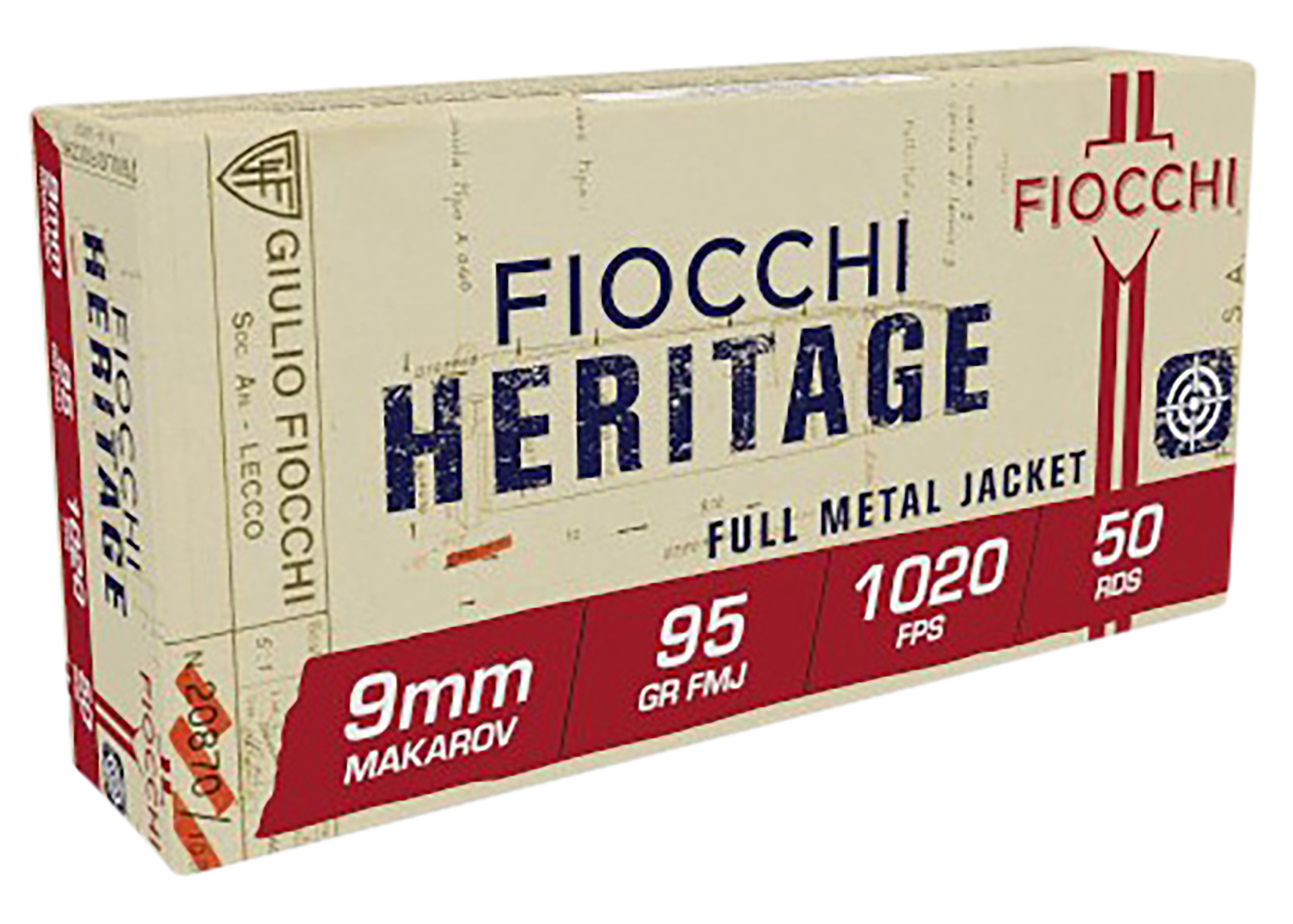 Fiocchi 9MAK Heritage  9mmMakarov 95gr Full Metal Jacket 50 Per Box/20 Case