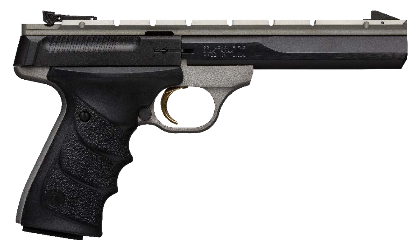 Browning 051564490 Buck Mark Contour 22 LR 10+1 5.50" Contoured Barrel, Matte Black Optic Ready/Serrated Steel Slide, Gray Anodized Aluminum Frame, Black Ultragrip RX Grips