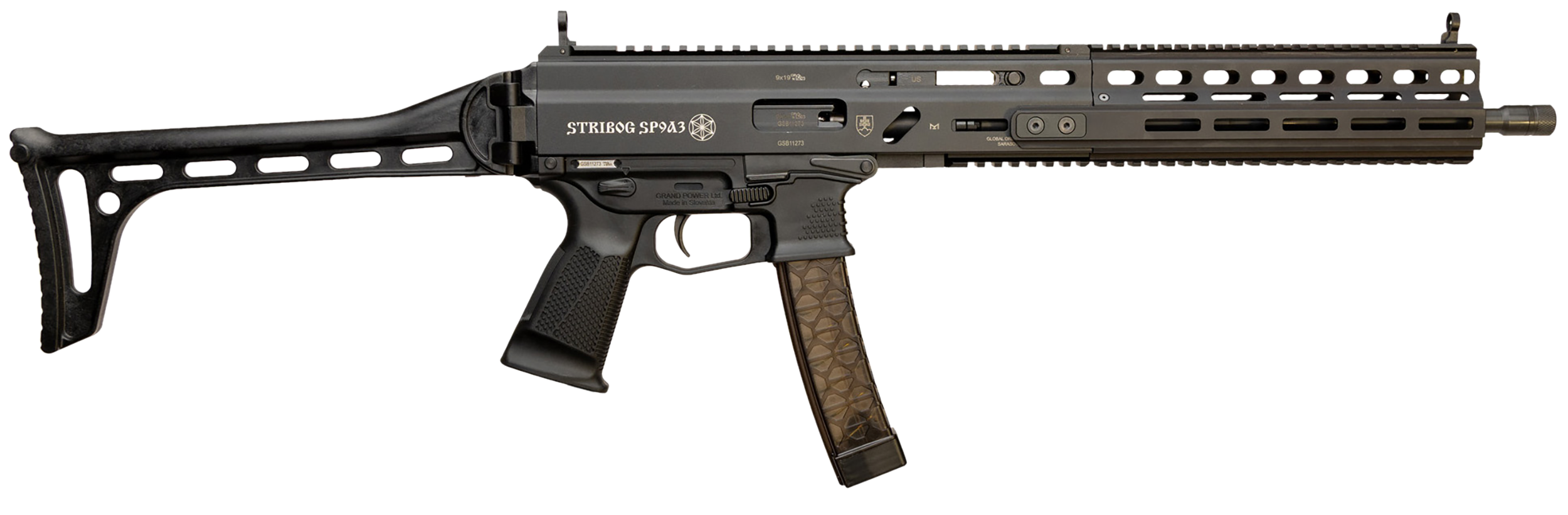 Grand Power 810091157978 Stribog SP9A3 9mm Luger 30+1 16" Black Picatinny Rail, Black Polymer Grip