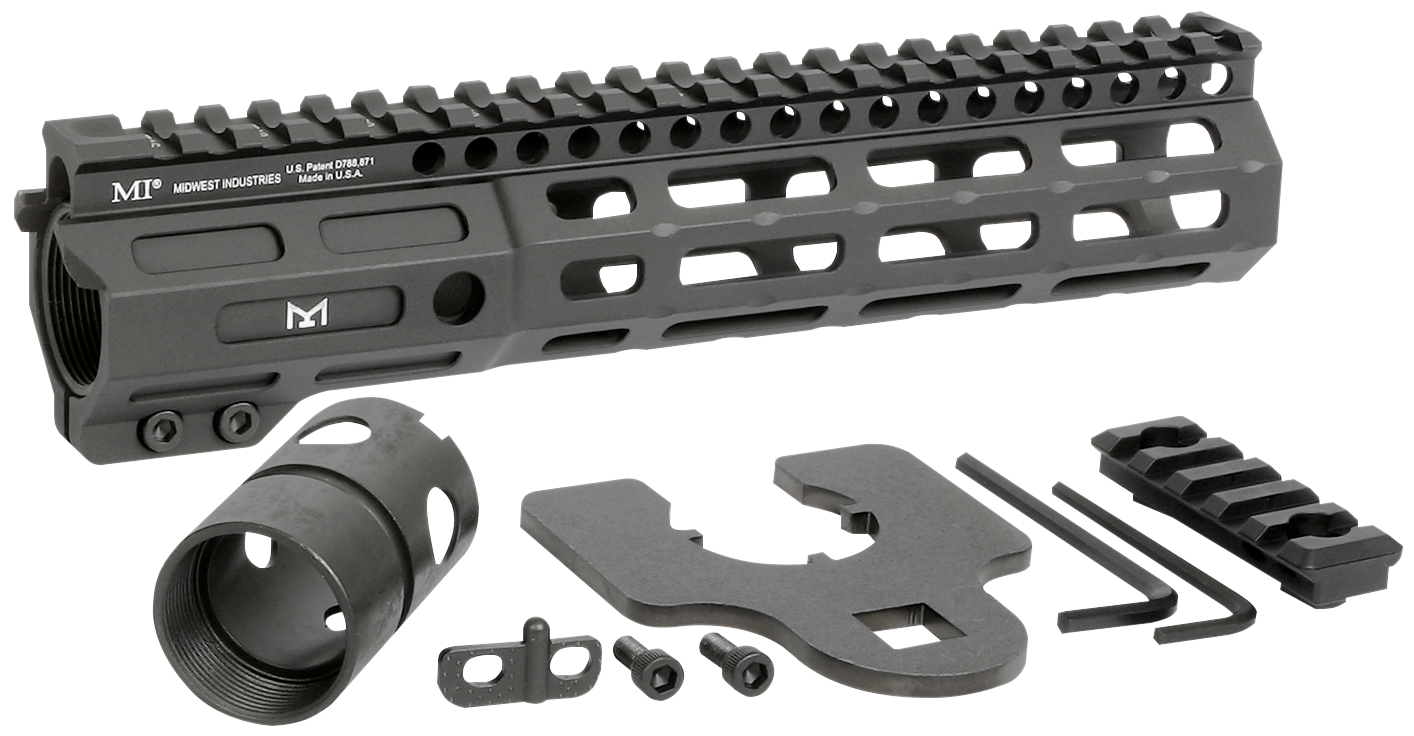 Midwest Industries MINF925 Night Fighter 9.25" M-LOK Black Hardcoat Anodized Aluminum Includes Barrel Wrench, Nut, & 5 Slot Rail