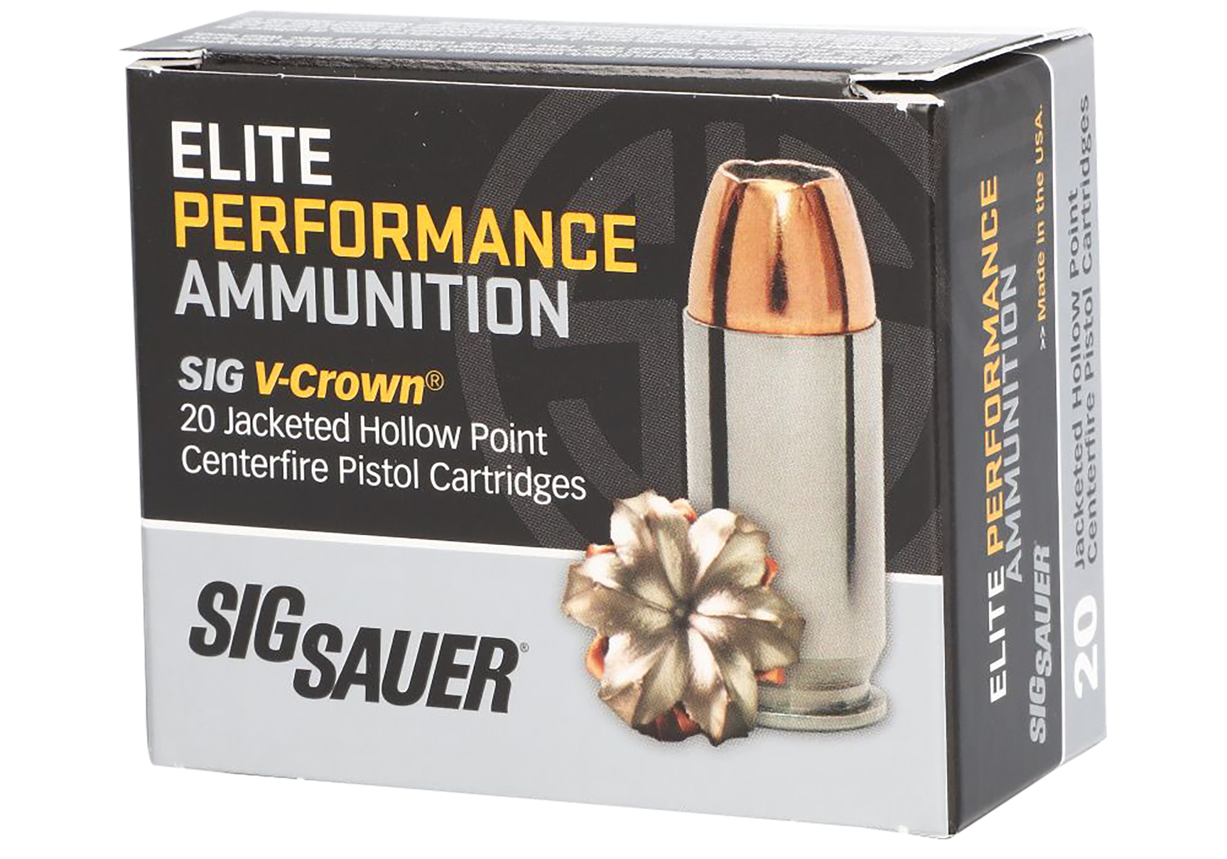 Sig Sauer E10MM20020 Elite Performance  10mmAuto 200gr V-Crown Jacketed Hollow Point 20 Per Box/10 Case