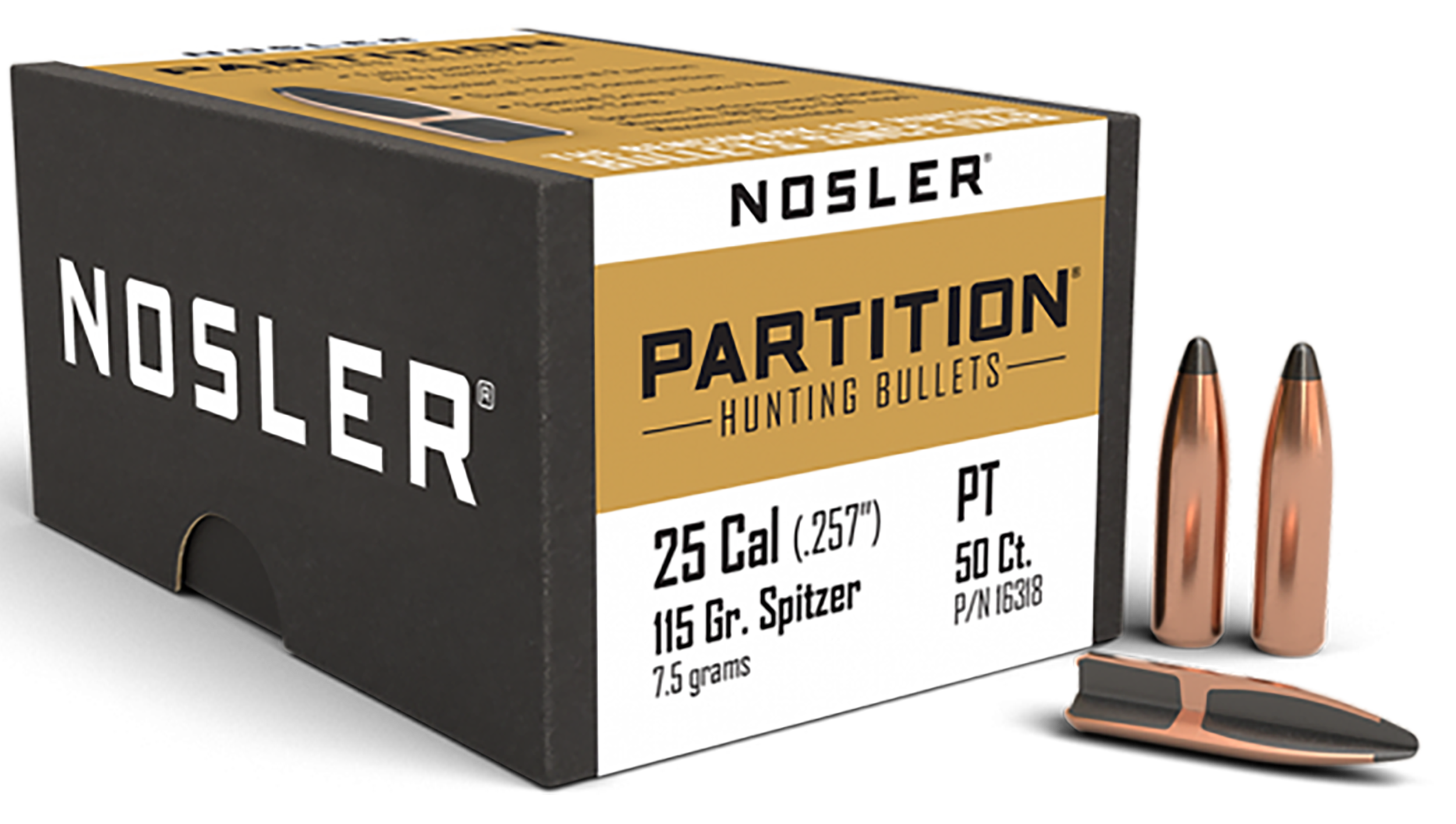 Nosler 16318 Partition  25Cal 115gr Spitzer 50/Box