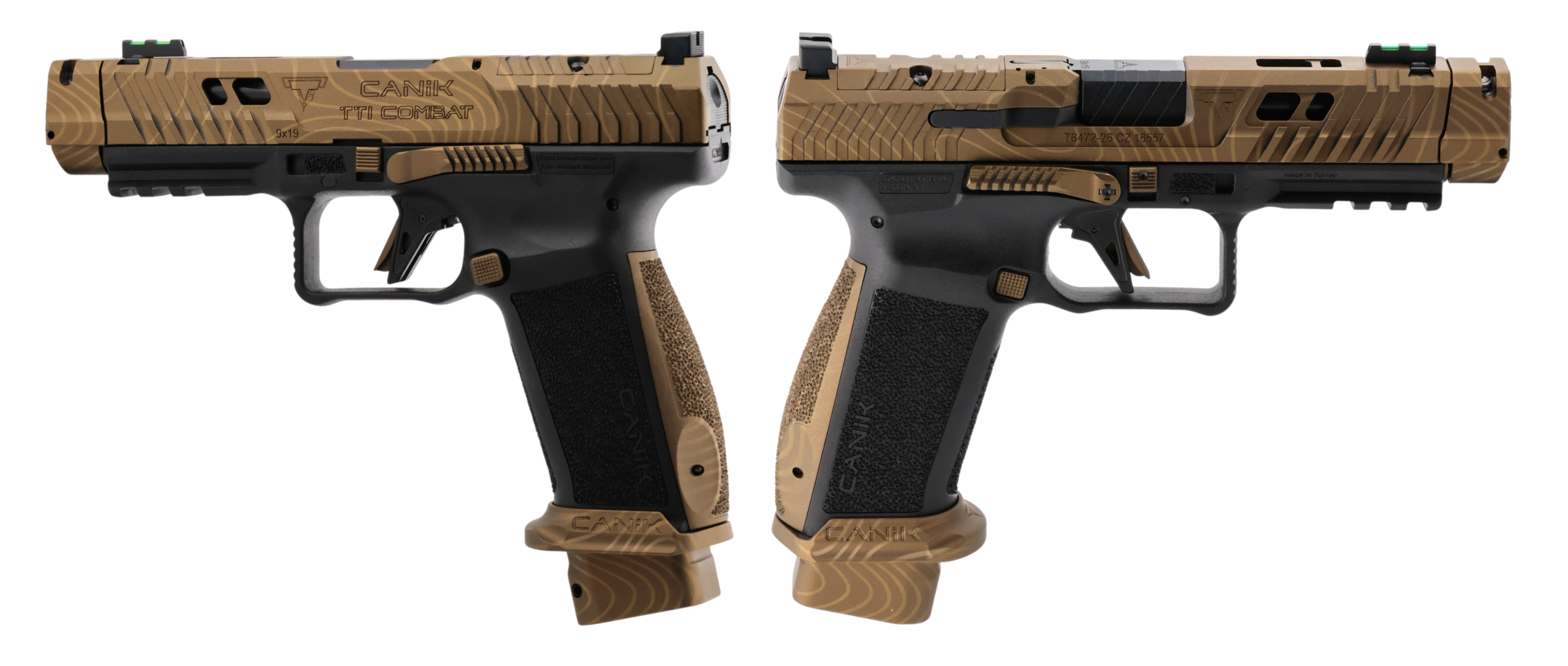 CANIK TTI COMBAT TOPO ENGRAVED BRONZE/BLK 9MM PISTOL 4.6" 2-18RD