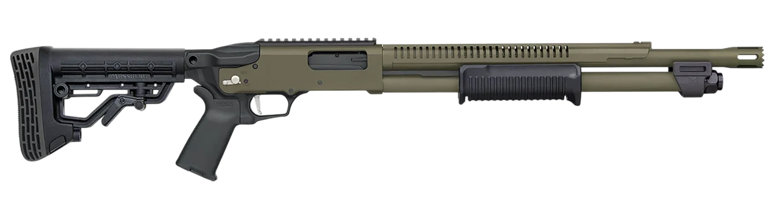 Mossberg 50757 590R  12 Gauge Pump 3" 6+1 18.50" OD Green Cerakote Heat Shield Barrel, OD Green Cerakote Steel Receiver, Black AR Mil-Spec Adjustable Synthetic Stock, Black Magpul Grip