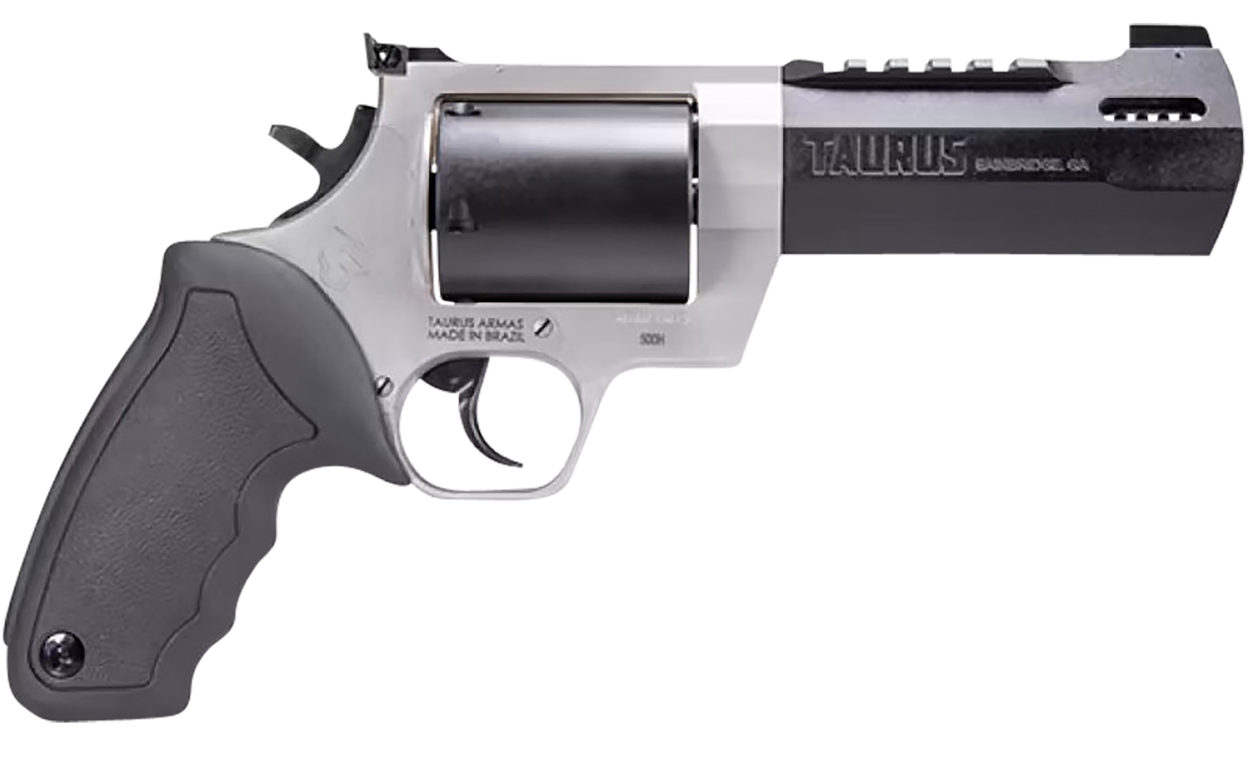 Taurus 2500055RH Raging Hunter  Large Frame 500 S&W Mag 5rd 5.12" Matte Black Ported/Target Crown Barrel, Matte Black Oxide Cylinder, Matte Stainless Stainless Steel Frame, Black Rubber Grip