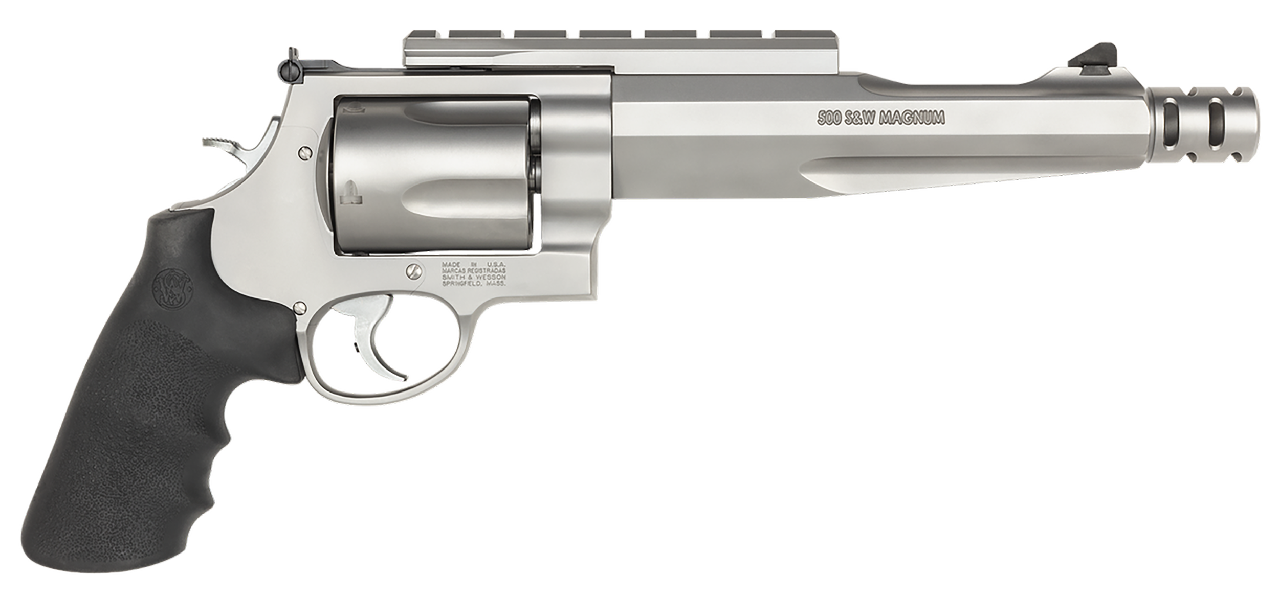Smith & Wesson 170299 Model 500 Performance Center  500 S&W Mag Stainless Steel 7.50" Barrel With Muzzle Brake & 5rd   Cylinder, Matte Stainless Steel X-Frame, Chromed Hammer & Trigger With Stop