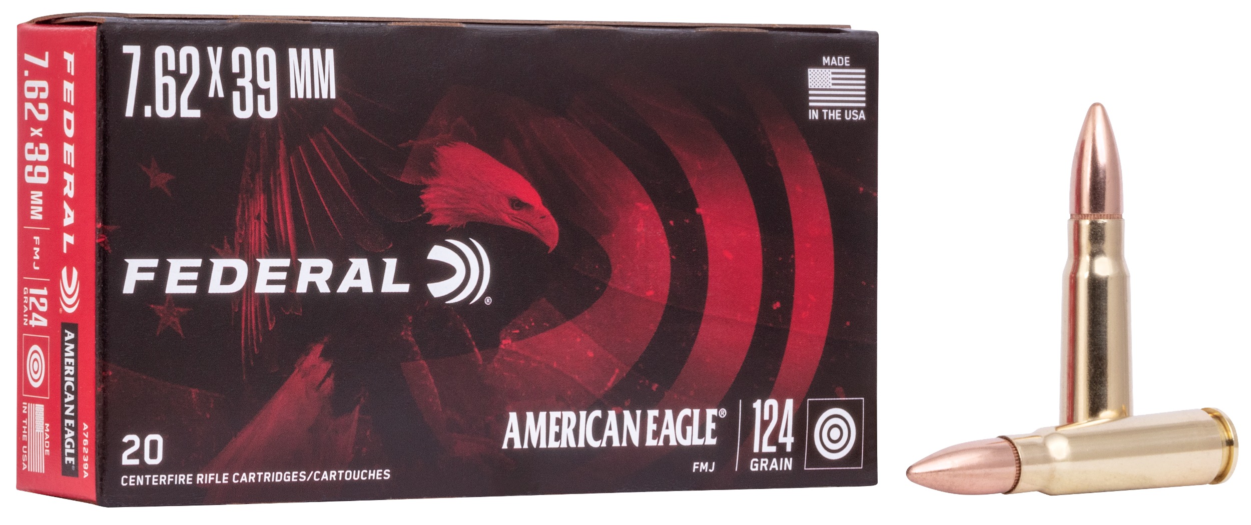 Federal A76239A American Eagle Rifle 7.62x39mm 124gr Full Metal Jacket 20 Per Box/25 Case
