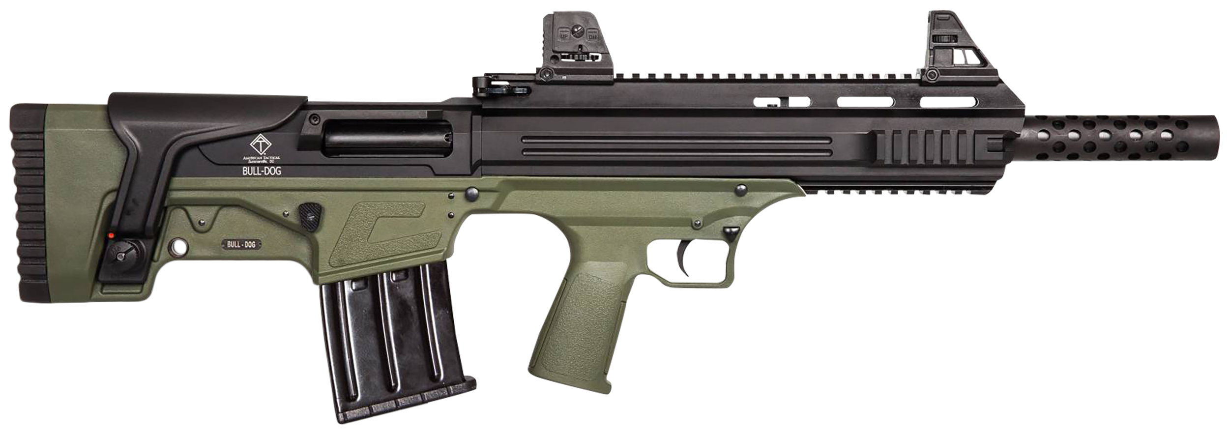 ATI ATIG20BDG Bulldog  20 Gauge Semi-Auto 3" 5+1 18.50" Black Steel Barrel, Black Aluminum Receiver, Picatinny Mount, Green Fixed Bullpup Stock