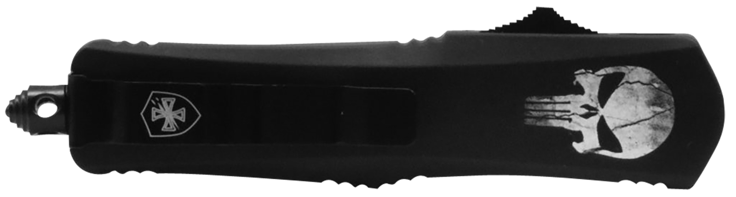 Templar Knife MFL231 Gen II Fallen Slim 3.43" OTF Tanto Plain Black Oxide Stonewashed 440C SS Blade, 5.05" Black w/Skull Aluminum Handle, Glass Breaker